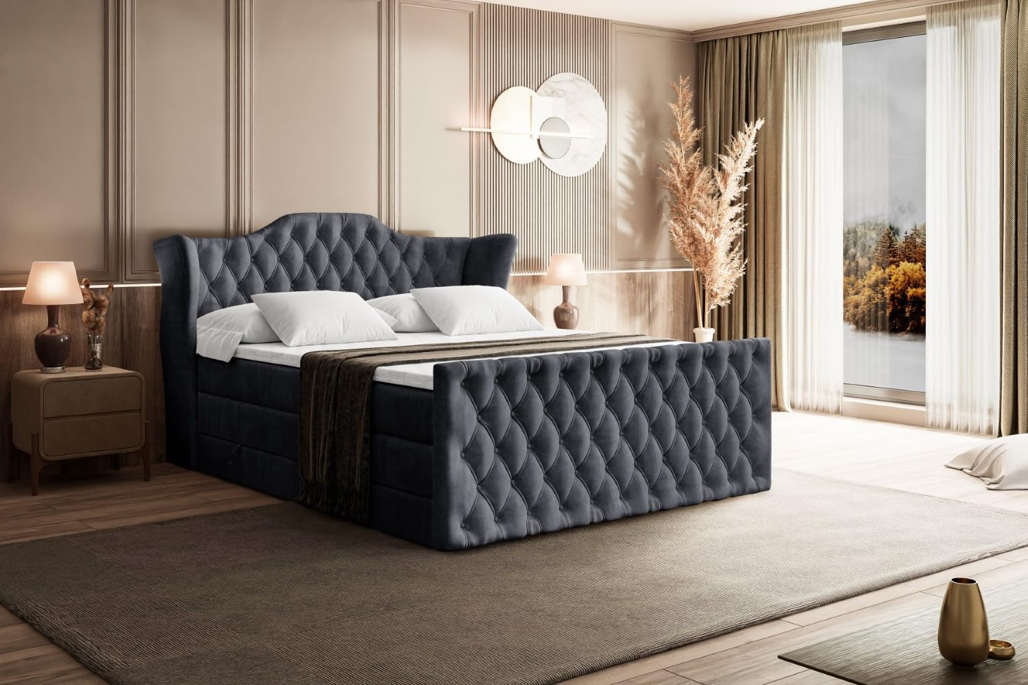 ALTDECOR Boxbett H3 H4 Matratze Vila-Z King - 140x200 - Dunkelgrau | Lattenrost, Topper, Boxspringbett mit Bettkasten, Bett mit Stauraum, Doppelbett, Polsterbett