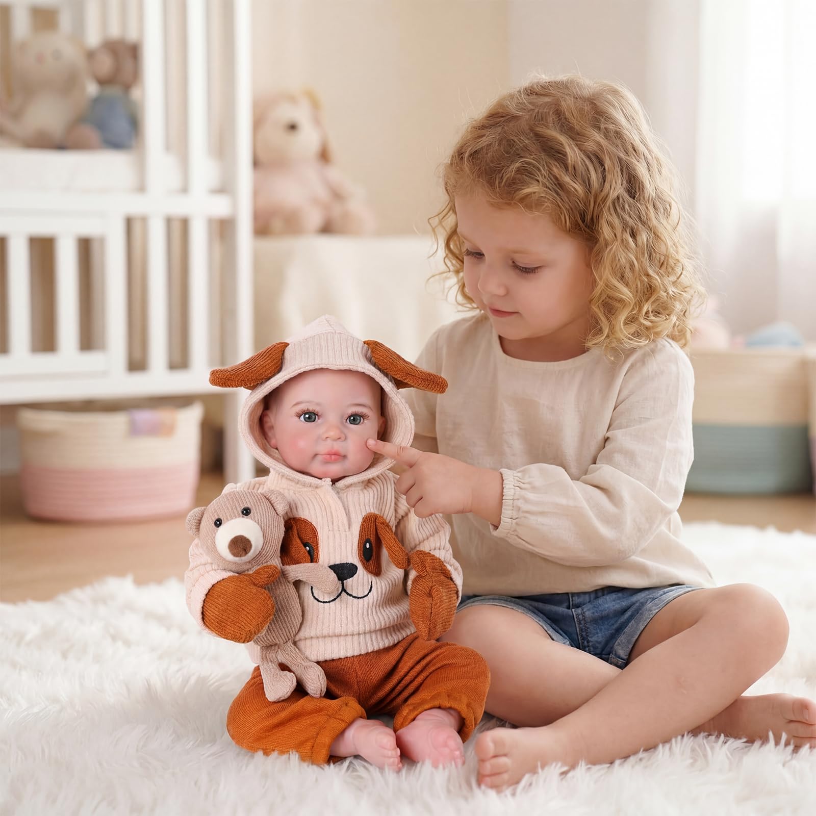 BABESIDE Lalki Reborn Male - 20 cali Reborn Mężczyzna z miękkim ciałem z tkaniny, realistyczna lalka dla niemowląt z strojem z motywem psa i akcesoriami, prezent dla dzieci od 3 lat