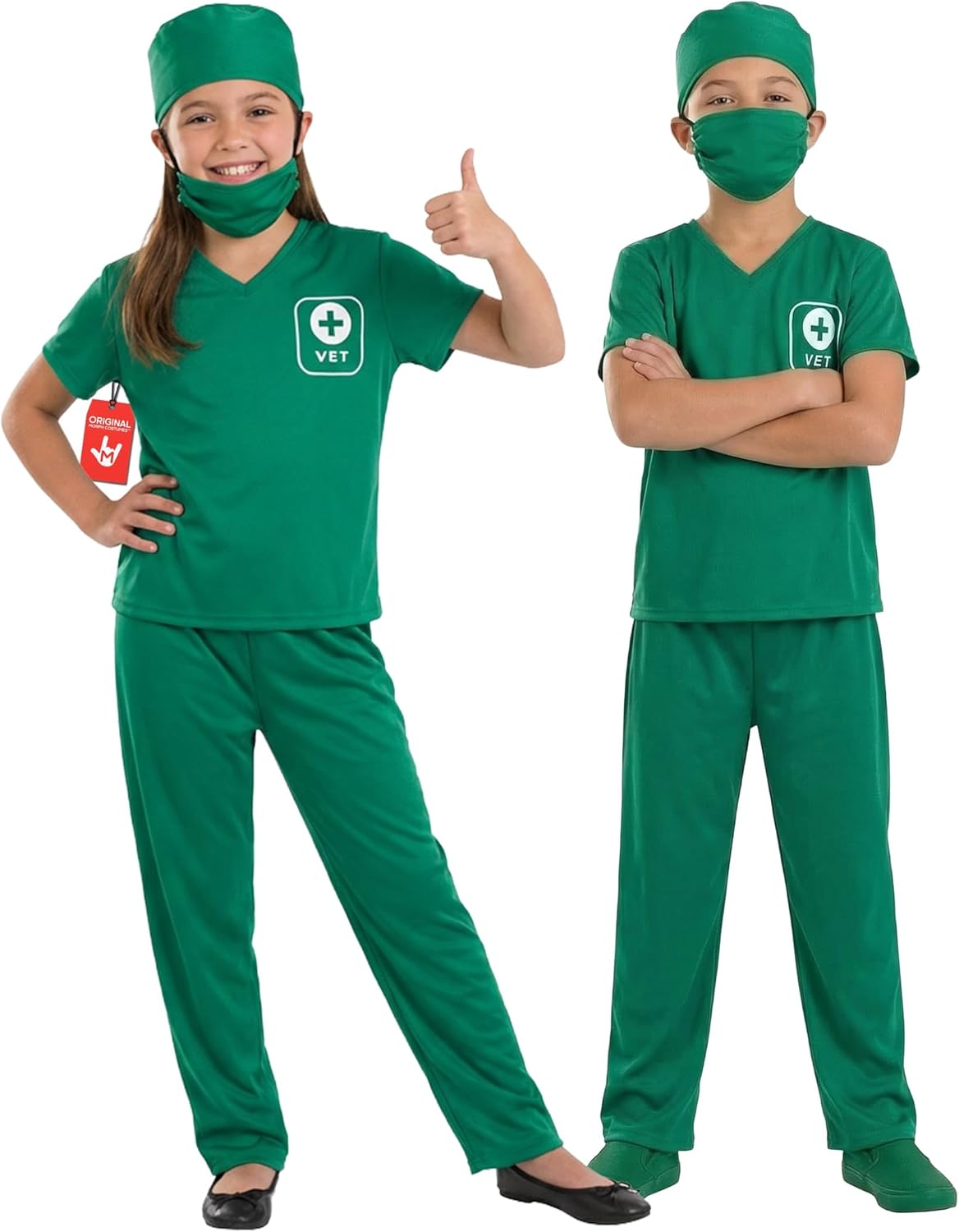 fun shack Vet Costume for Kids, Animal Doctor Scrubs with Mask & Cap, Kids Veterinarian Dress Up for Girls & Boys
