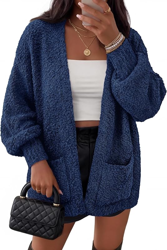 Sudaderas para mujer MEROKEETY Fuzzy Popcorn Oversized Sherpa Chenille Cardigan