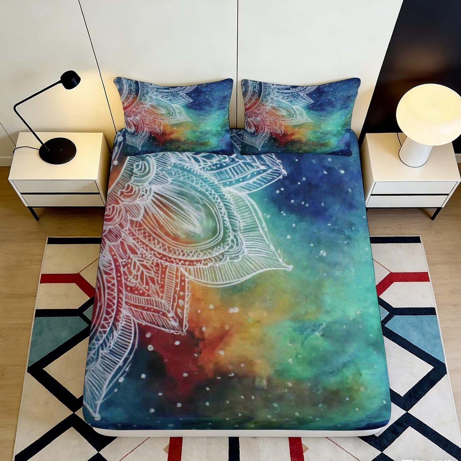 3D Printed Galaxy Starry Sky Fitted Sheet Microfiber Soft Breathable Cosmic Nebula Mattress Cover Decor 90x200x25cm