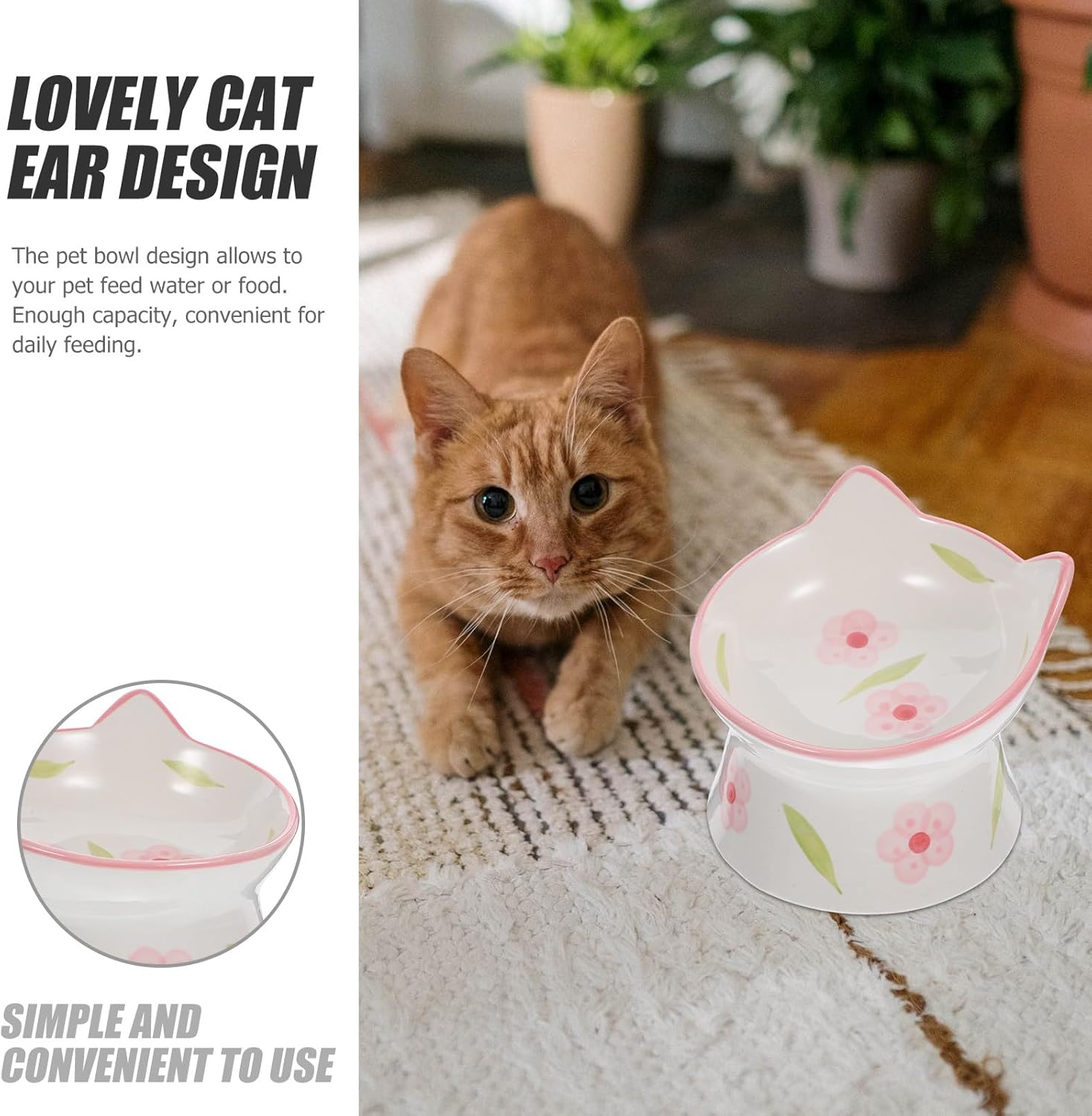 NUOBESTY 2pcs Elevated Ceramic Cat Bowls with Tilted Design for Whisker Relief and Neck Protection, Raised Pet Feeders Suitable for Indoor Cats and Small Dogs