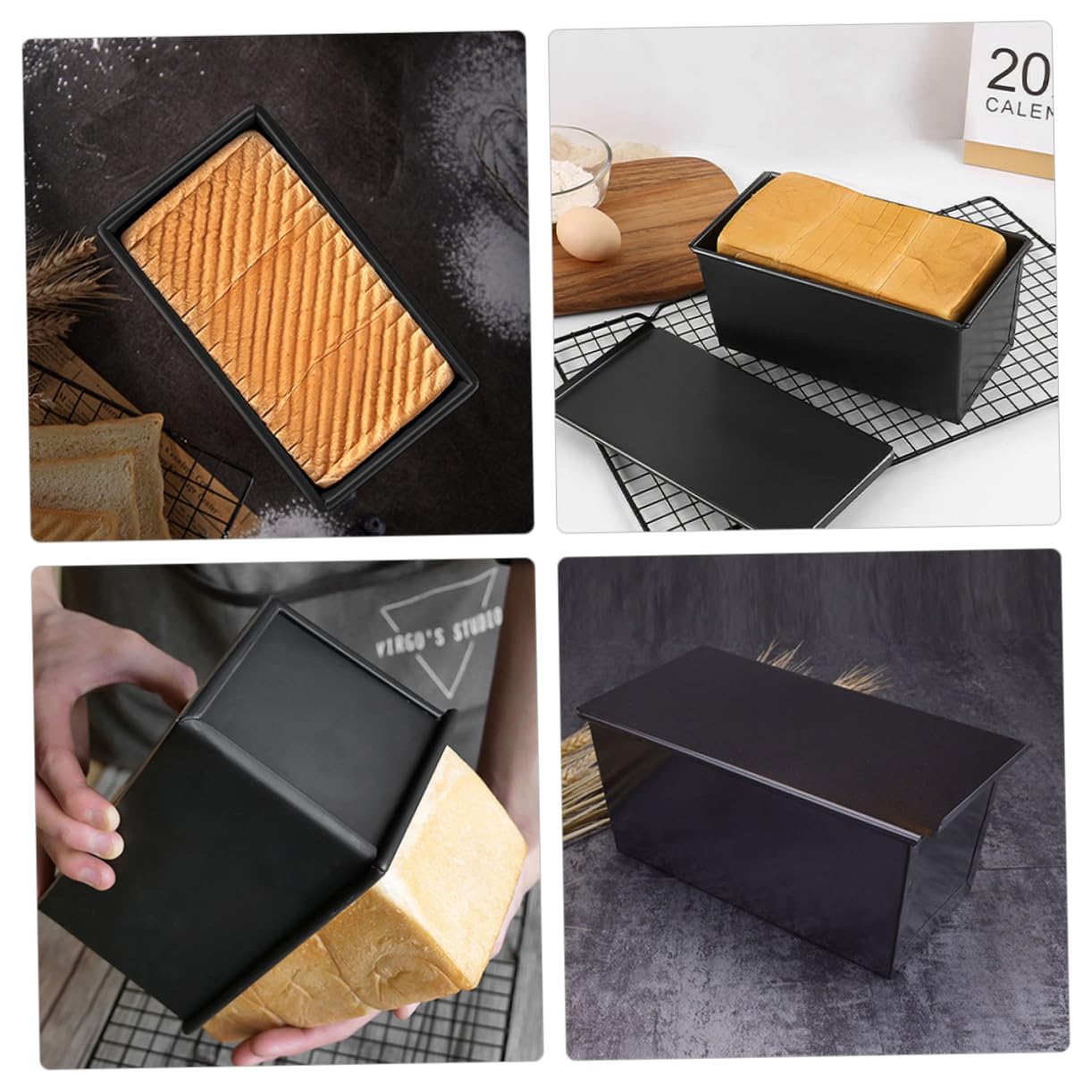 Gatuida Molde para Pan con Tapa Deslizante Antiadherente de Acero al Carbono Negro, Set de 2 Piezas para Hornear y Tostar con Resistencia al Calor