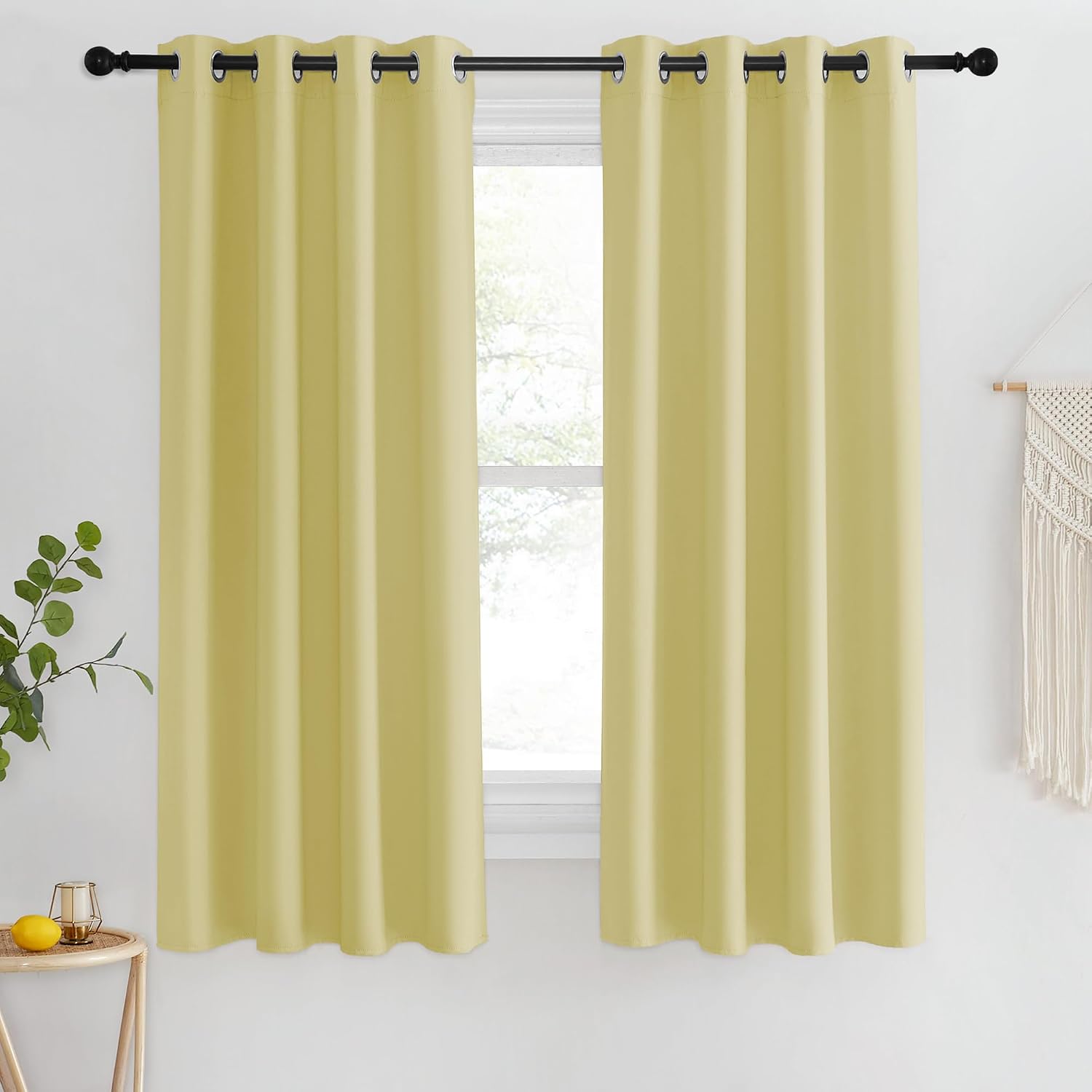  Blackout Short Curtain 63 inches Long for Windows, Thermal Insulated Curtain Grommet Room Darkening Window Treatment for Bedroom/Living Room, 1 Panel, W46 x L63, Paler Yellow