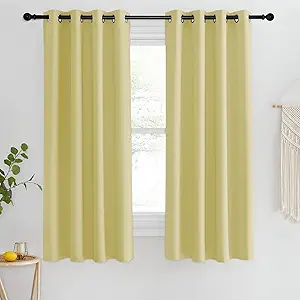 NICETOWN Blackout Short Curtain 63 inches Long for Windows, Thermal Insulated Curtain Grommet Room Darkening Window Treatment for Bedroom/Living Room, 1 Panel, W46 x L63, Paler Yellow