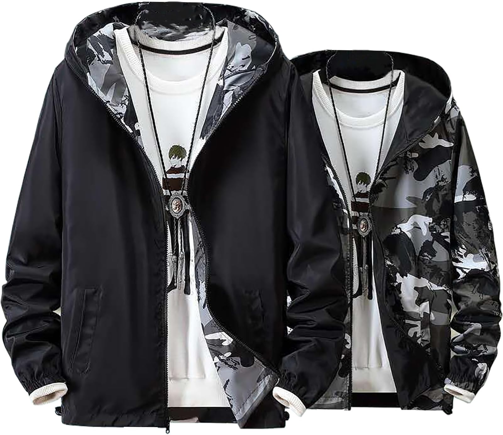 Hooded Jacket Men's Fall Camouflage Reversible Large Size Windbreaker Back Print Spring Clothes