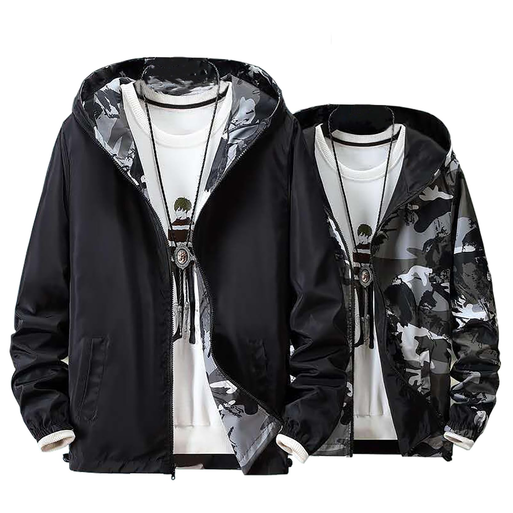 Hooded Jacket Men's Fall Camouflage Reversible Large Size Windbreaker Back Print Spring Clothes