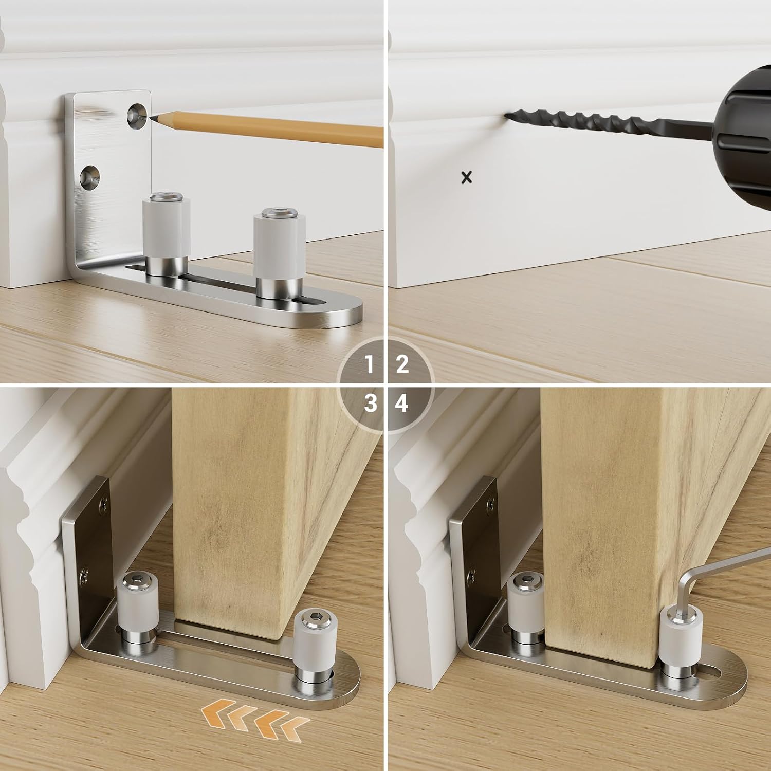 CCJH Barn Door Floor Guide Stainless Steel Adjustable Sliding Door Bottom Guide Ball Bearing Wall Mount- Non-Scratch