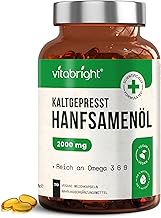 Hanföl Kapseln Kaltgepresst | Pflanzliches Omega 3 6 9 | Vegan Hanfsamenöl Kapseln 210-2/3 Monate | Hochdosiert Hanföl | VitaBright Hemp Oil
