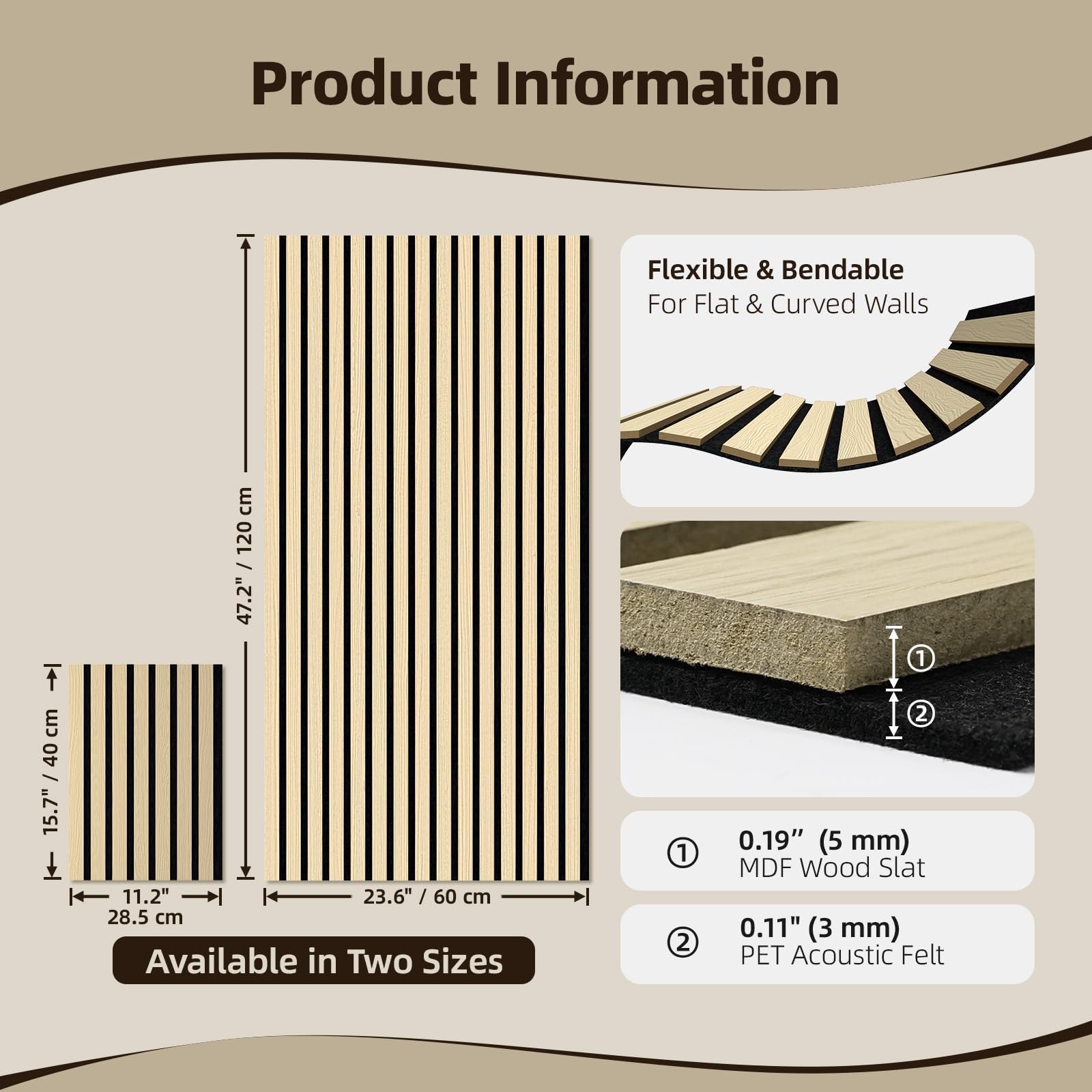 Vieshful 20 Piezas Paneles de Madera Flexibles MDF 28x40cm Roble Natural | Listones de Pared Acústicos para Columnas y Curvas, Paneles 3D para Reducir Eco y Mejorar Sonido, Decoración DIY
