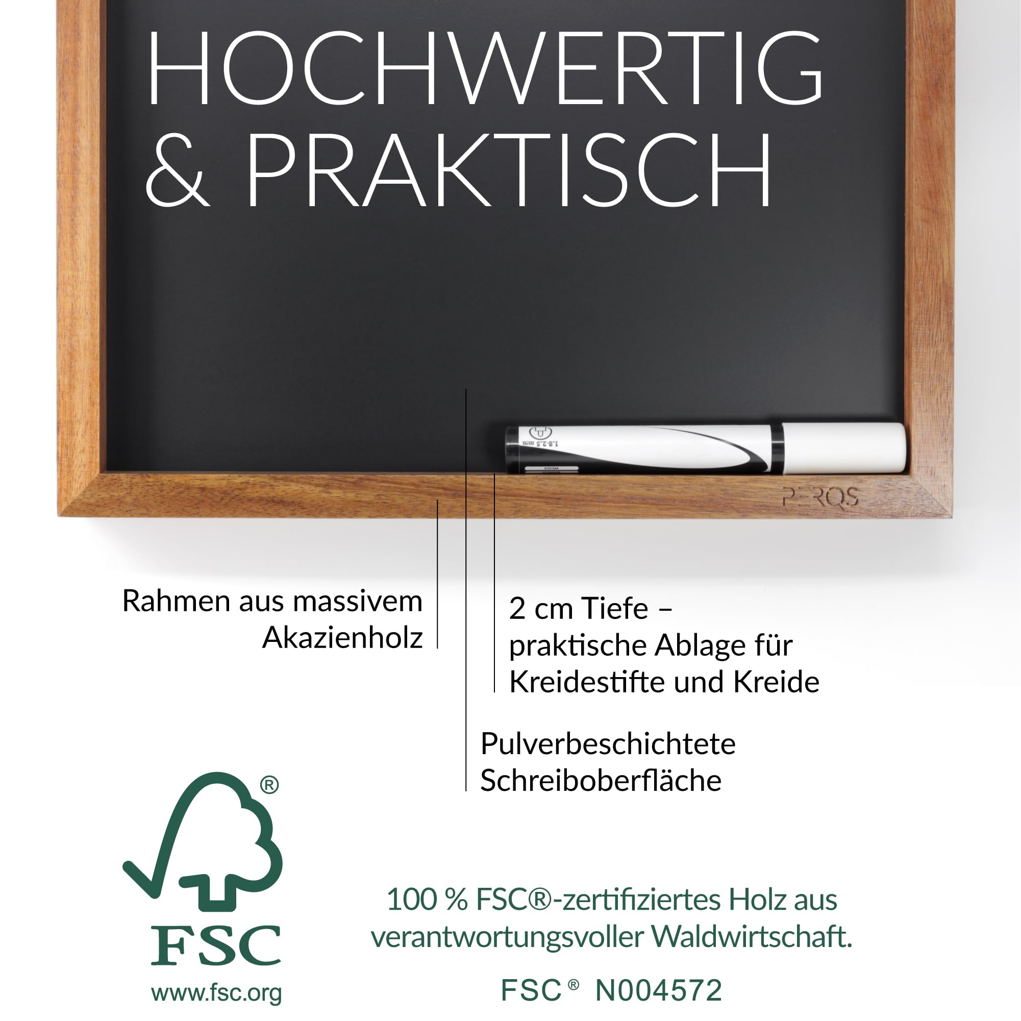 CONCEPT board – Tableau magnétique, tableau à craie et tableau d'affichage en un – Tableau magnétique polyvalent avec cadre en bois d'acacia noble (certifié FSC®) – comme tableau de vision