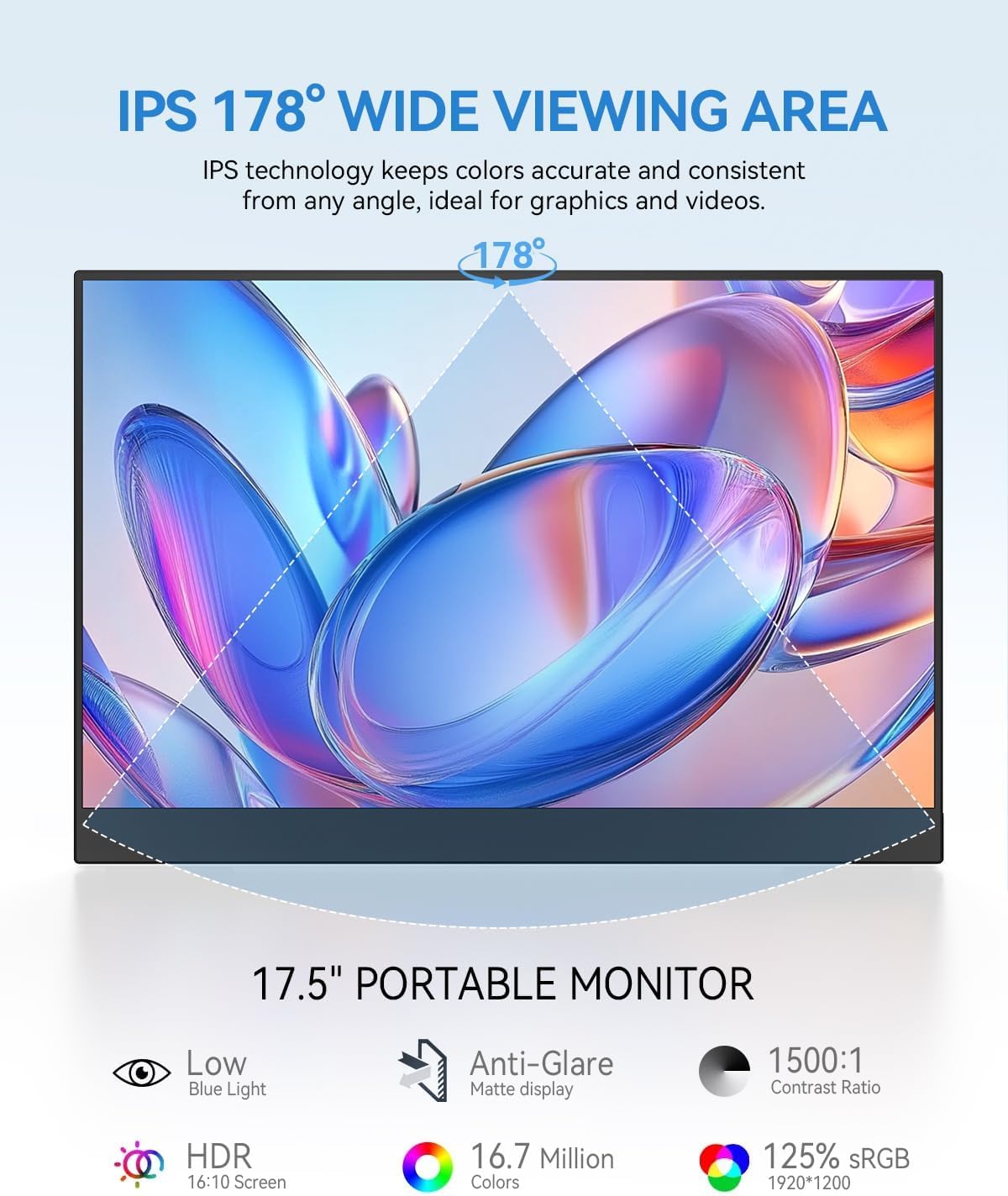 UPERFECT Monitor Portatile 17,5 Pollici,1920×1200P 16:10 125% sRGB 1500:1 IPS FHD Schermo Portatile con USB-C e HDMI, Eye Care Secondo Schermo Esterno per Laptop/PCs/Mac/PS3/4/5/Xbox