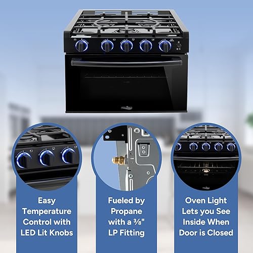 Miniatura 4 de RecPro Estufa de punta alta RV con acabado negro, rango de gas de 17 pulgadas de alto, 6800 y 8300 BTU de tres quemadores, horno de 7100 BTU con