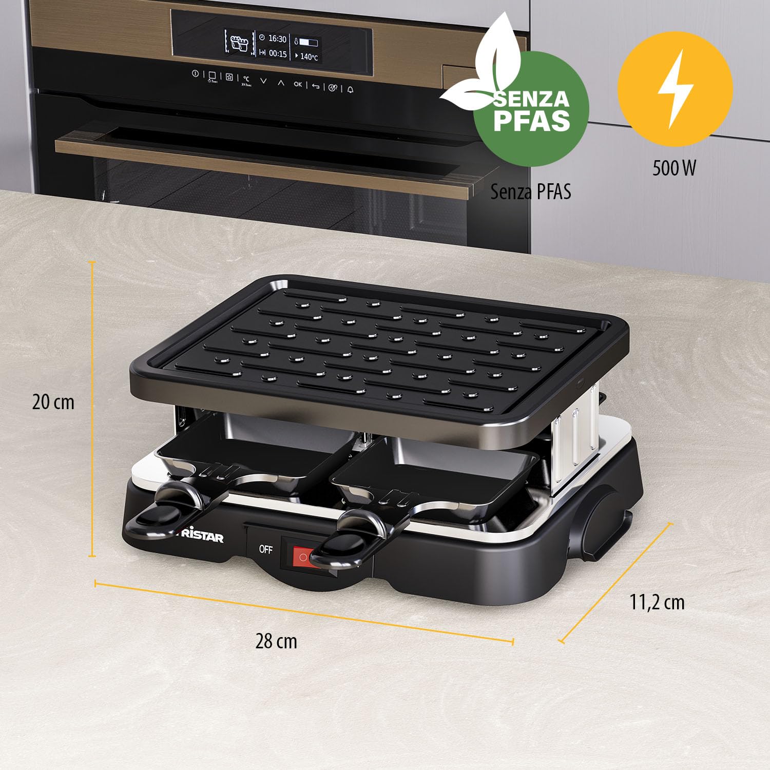 PRINCESS RACLETTE 4 TEGAMINI PIASTRA GRILL POTENZA 500 W