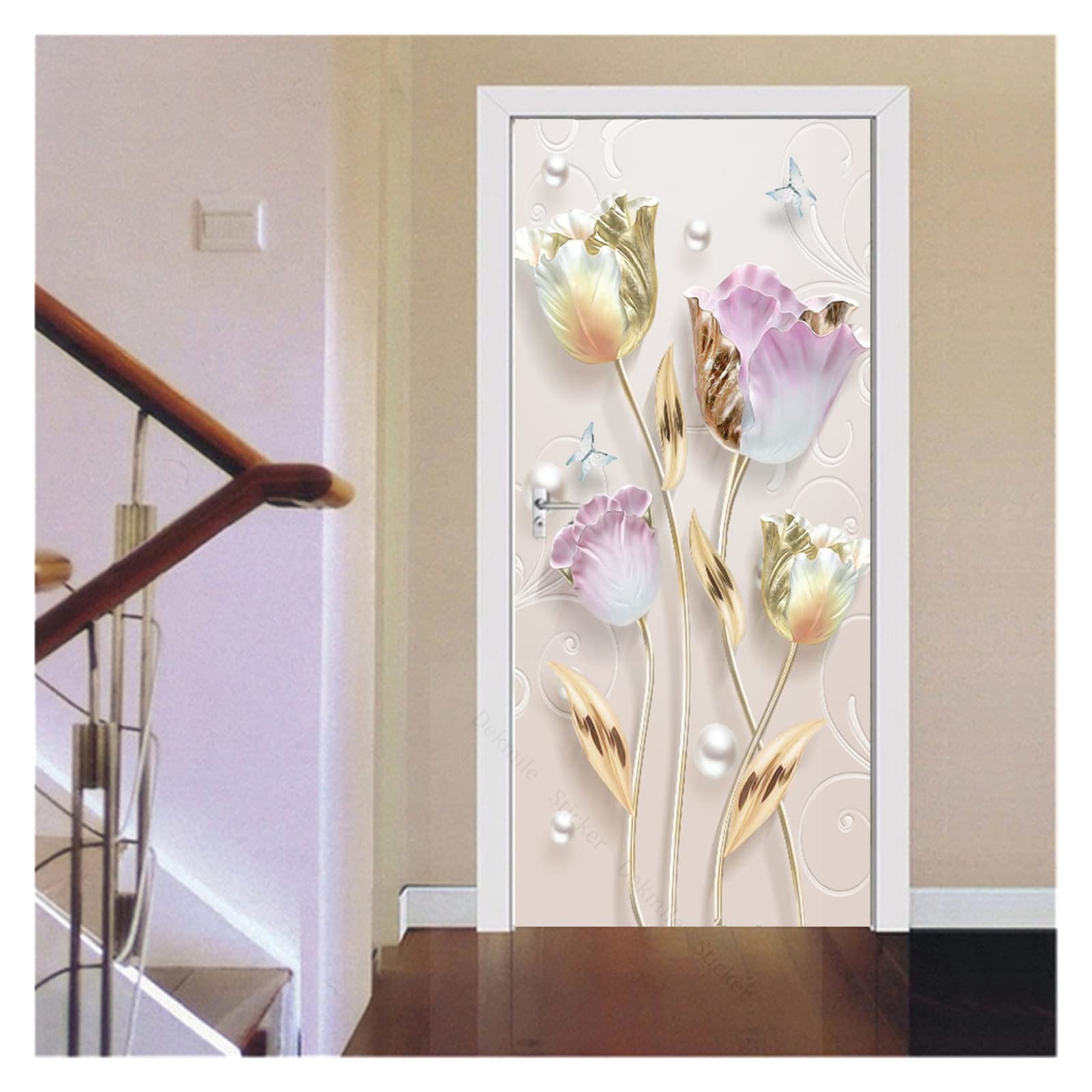 Papier peint décoratif autocollant 3D pour cacher une porte abîmée 85x215cm