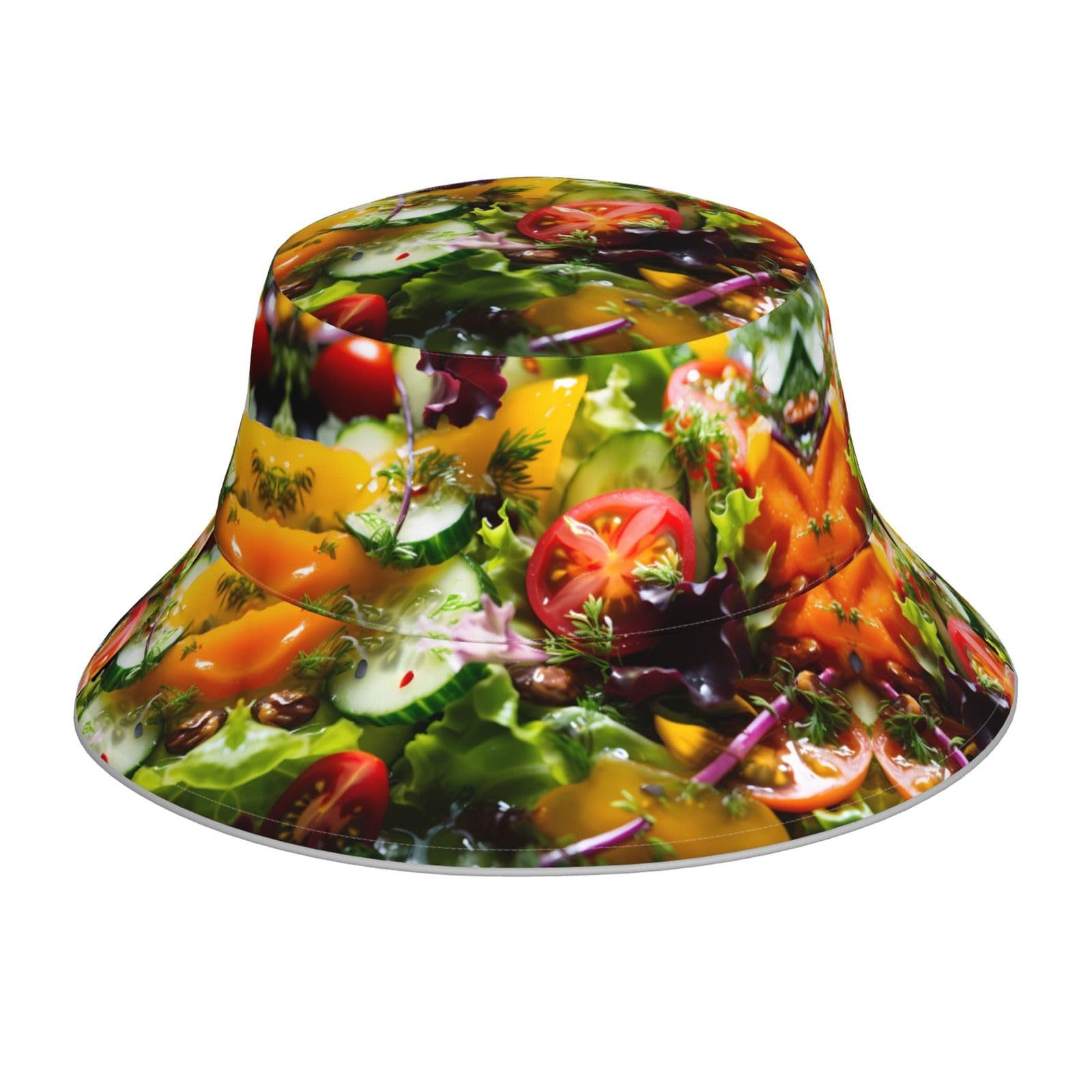 WZYWHJ Salads Printed Reversible Bucket hat - for Men and Women Protection Headwear for Travel and Outdoor Activities Black, Black, One size