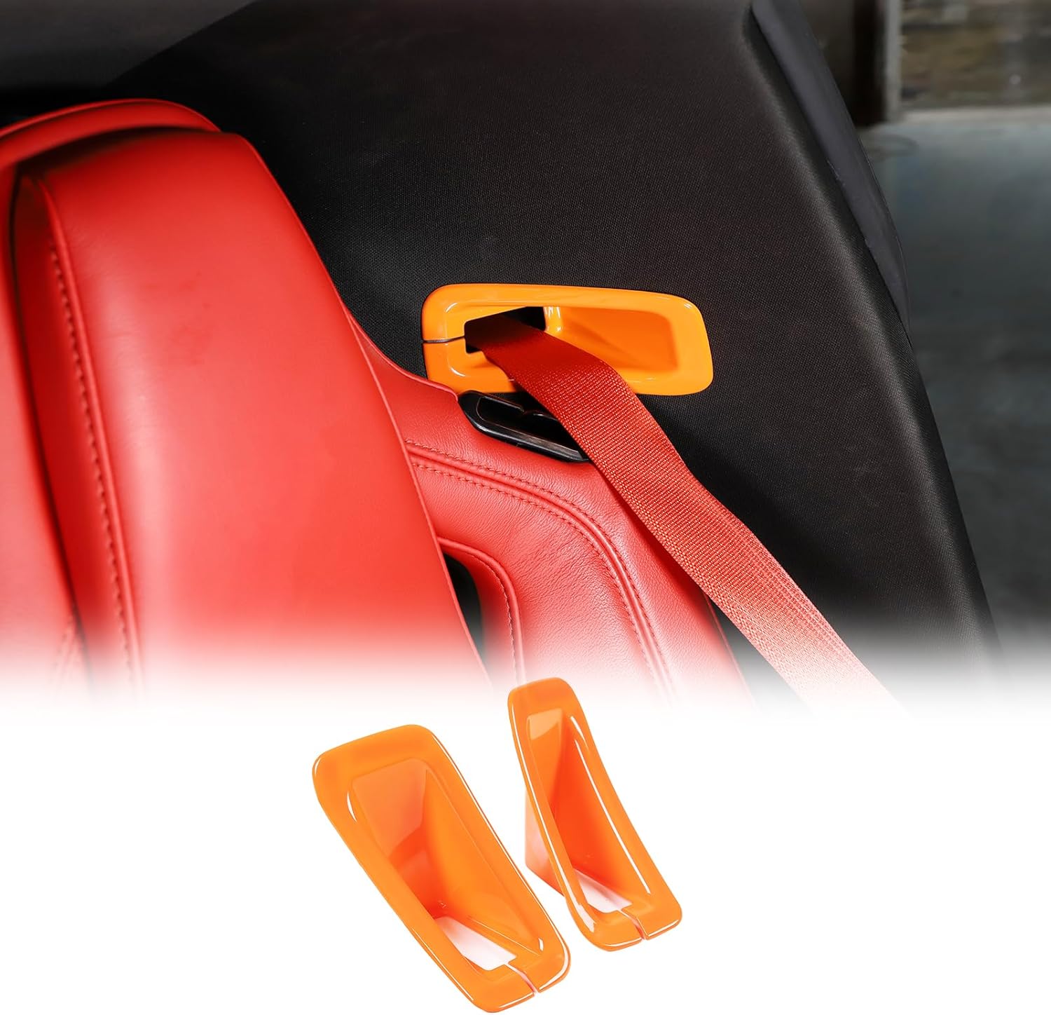 Car Seat Belt Panel Trim Frame Compatible with Chevrolet Corvette C8 Stingray 2020-2026, ABS Seat Belt Panel Buckle Decorative Protection Accessories 2Pcs (Orange)