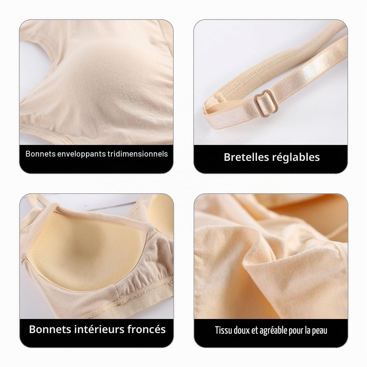 Lot de 5 Camisole Femme Débardeur avec Soutien-Gorge Intégré Caraco Débardeur à Bretelles Spaghetti Réglables Gilet Rembourré Camisole Top T-Shirt sans Manches pour Femme et Fille