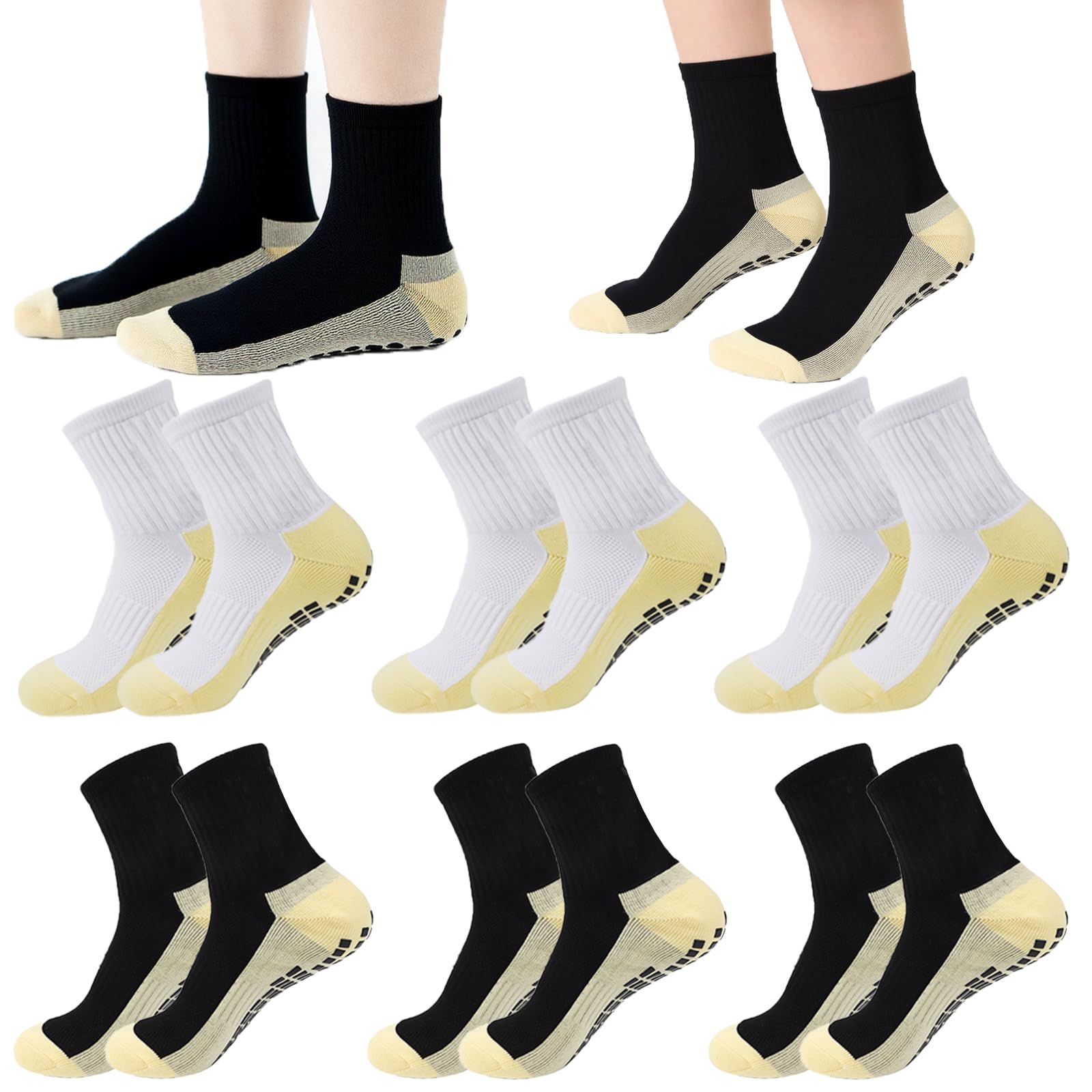 6 Pairs 4-12 Years Old Kids Soccer Grip Socks Anti Slip Athletic Socks Cushioned Football Crew Socks for Teens Boys