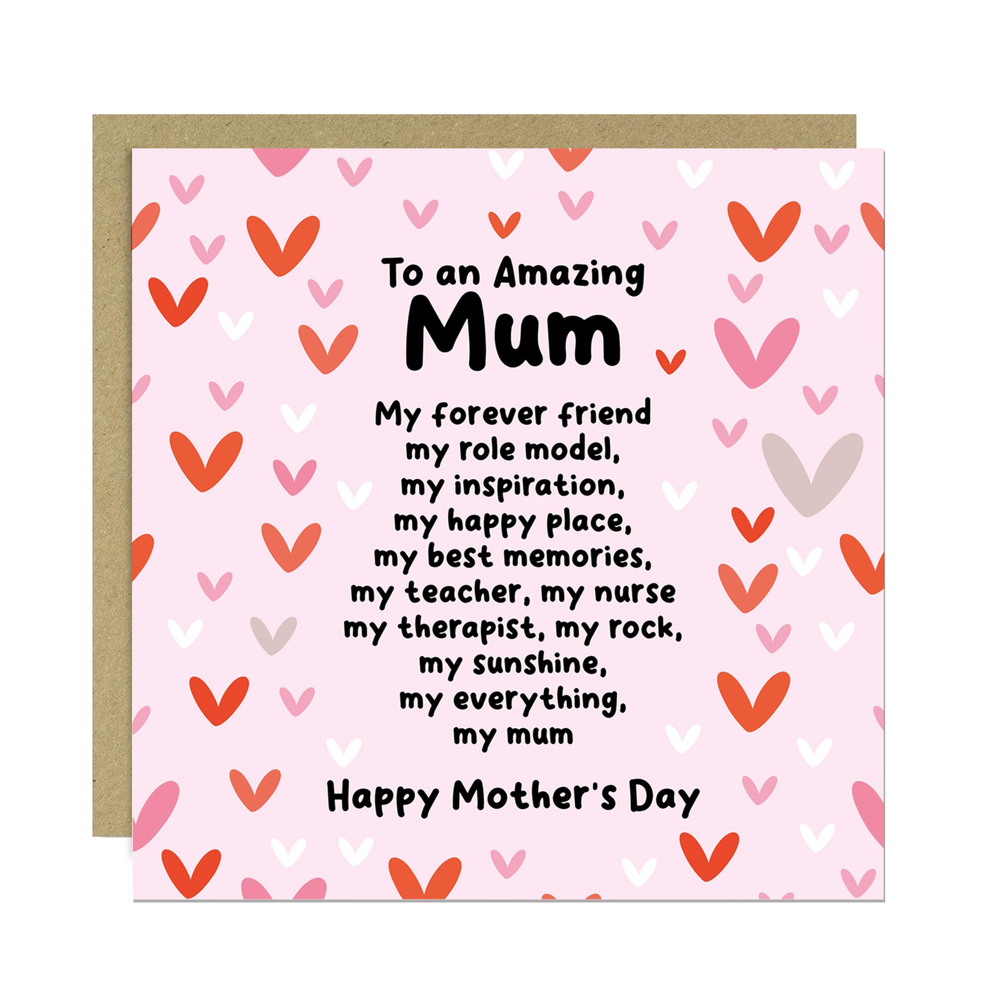 RED OCEAN Mothers Day Card For Mum From Daughter Or Son, My Forever Friend My Everything Card, For Her, Mum, Greetings With Kraft Envelope