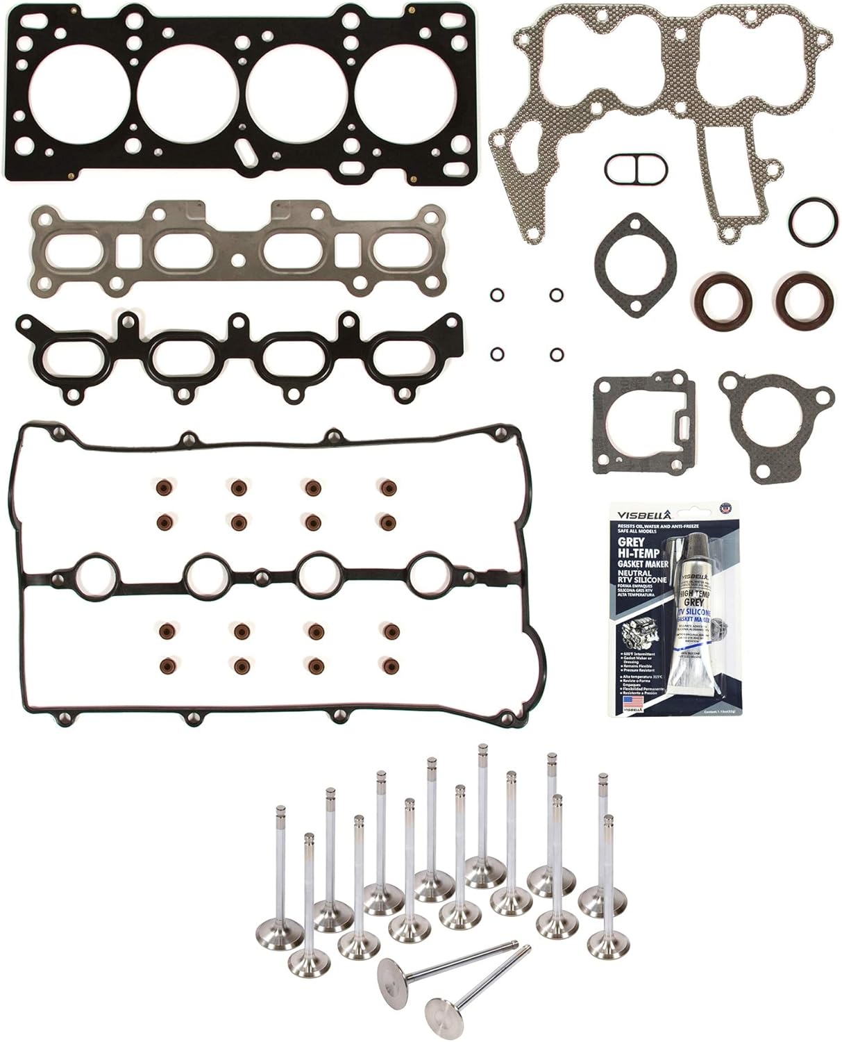 MA-4216953239 Head Gasket Set Intake Exhaust Valves Compatible With/For 91-98 Mazda Kia Ford Mercury 1.8L BP