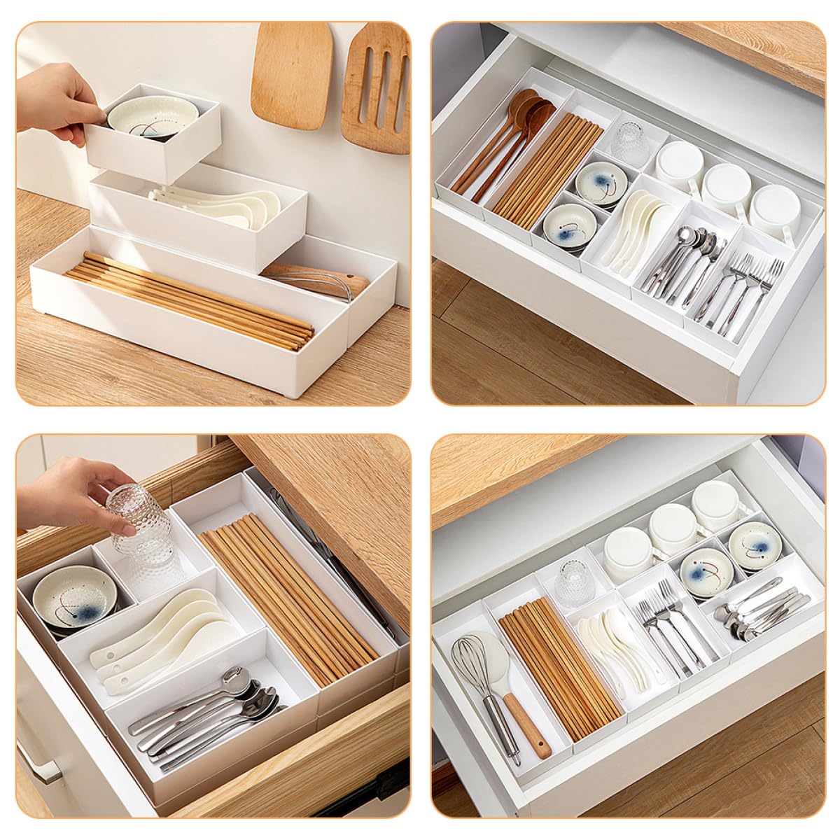 Didiseaon 6 Stück Besteckaufbewahrungsbox aus Weißem Pp mit Kratzfester Oberfläche und Hoher Stauraumkapazität für Küchenutensilien und Schubladenorganisation