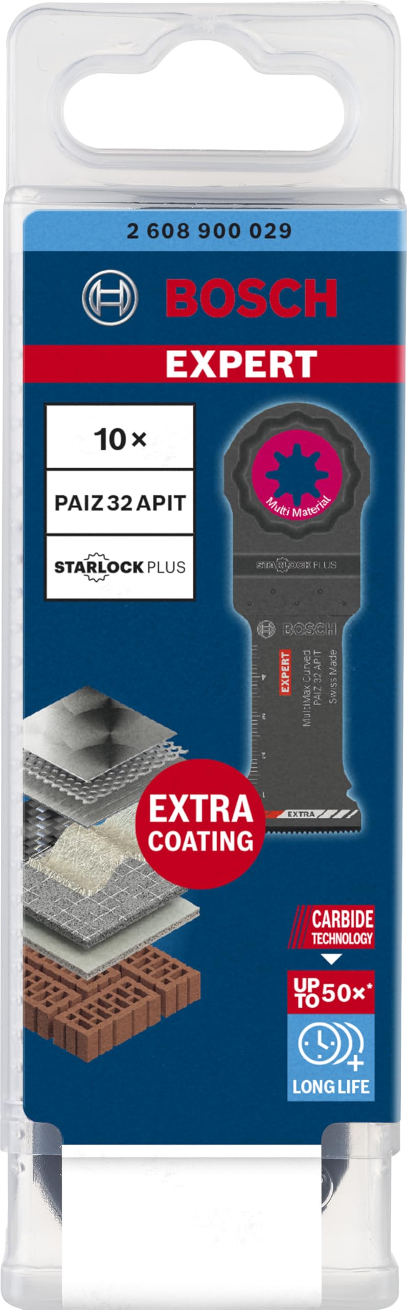 Bosch Professional 10 x Hojas de multiherramienta Expert MultiMax PAIZ 32 APIT, para Láminas de acero inoxidable, Anchura 32 mm, Accesorios Multiherramienta