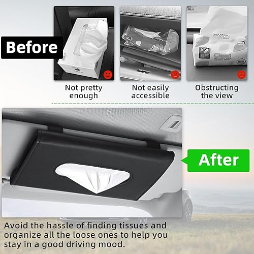 Miniatura 10 de Soporte para pañuelos de automóvil, soporte para servilletas para visera solar, de piel sintética de alta calidad, soporte universal para el