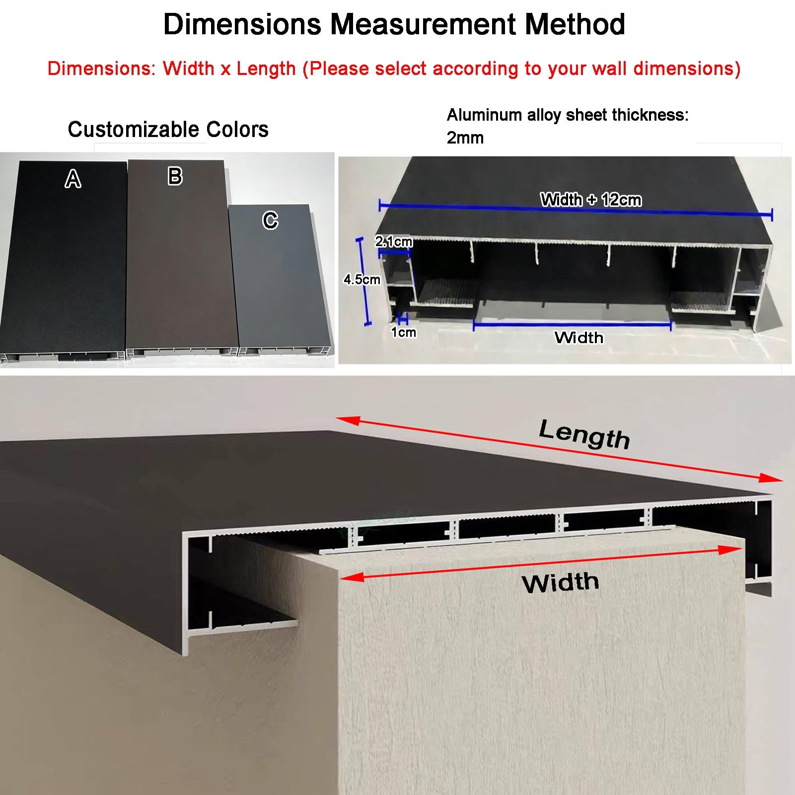 Aluminium Mauerabdeckung Mit Tropfkante, 0,2 Cm, Wandabdeckung Mit LED-Kanal, Anpassbarer Regenschutz Für Stützmauer, Balkon, Fenster, 13-30,5 Cm