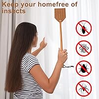 Vista 5 de Matamoscas de cuero, matamoscas de cuero de 19.5 pulgadas de largo, resistente manual con mango de madera para interiores y exteriores (marrón)