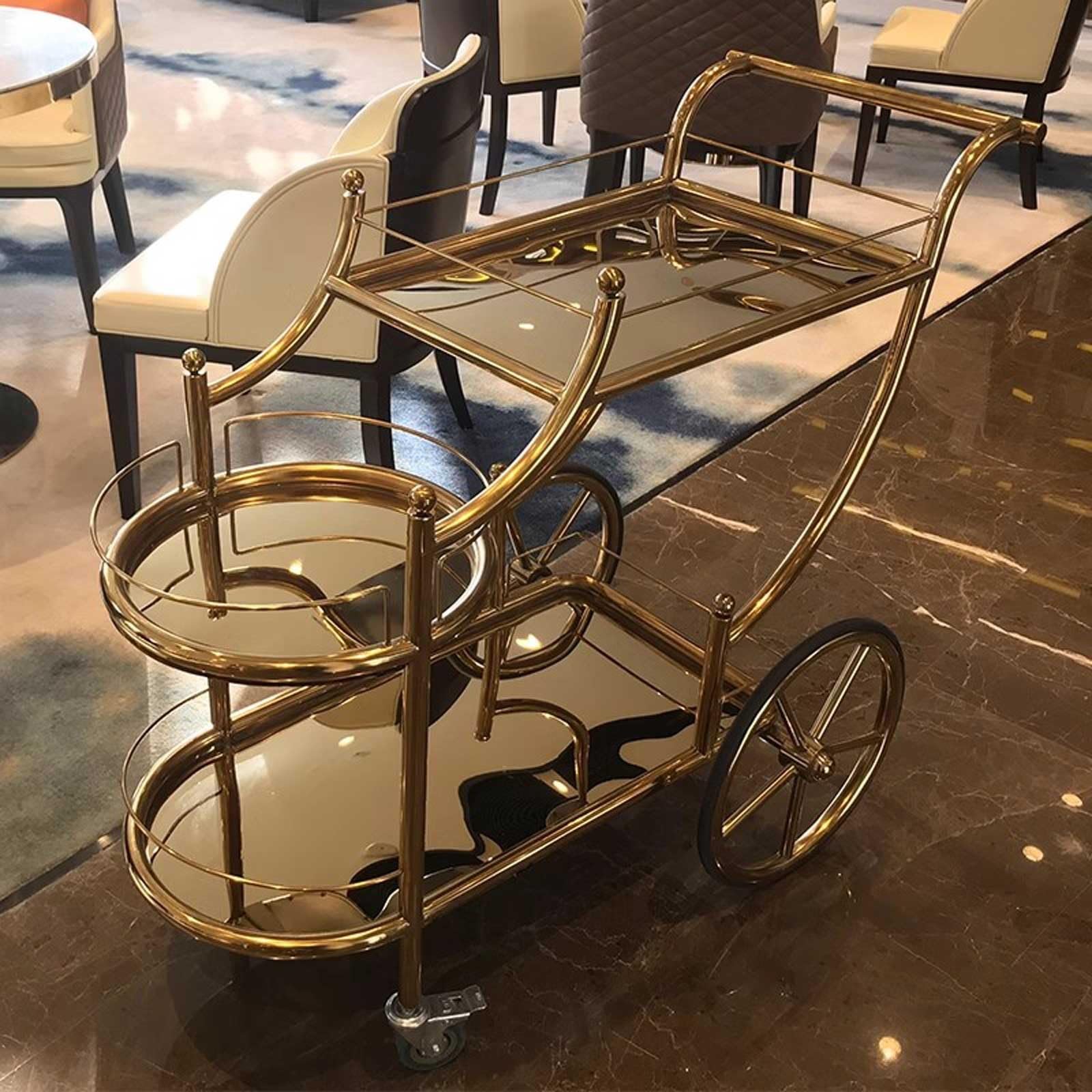 Carrello Multiuso da Cucina Carrelli Bar di Lusso a 3 Livelli Color Oro su Ruote Mute for Cucina, Sala da Pranzo, Soggiorno e Feste, in Acciaio Inossidabile Carrello di Servizio