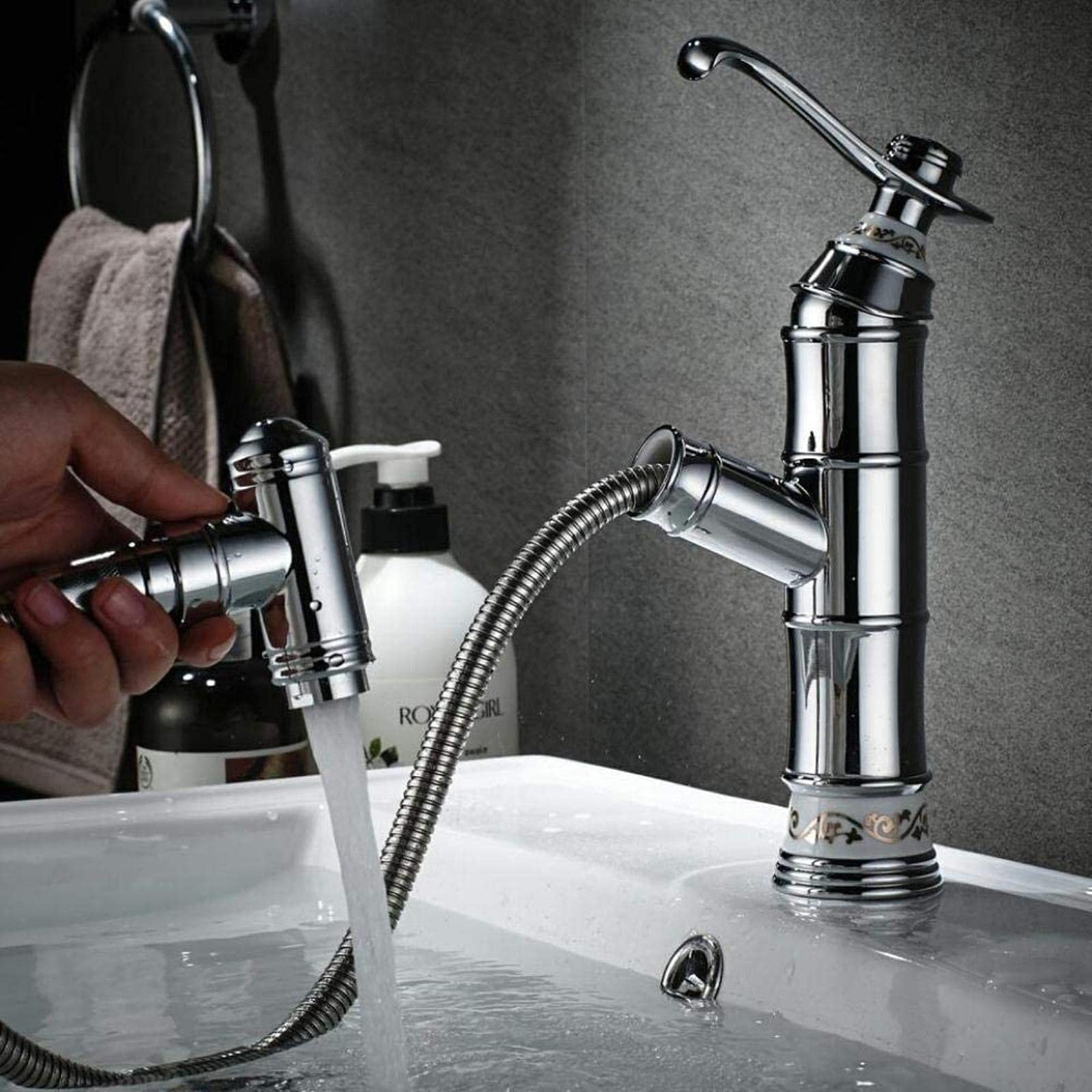 Mitigeur de lavabo chrome à poignée céramique style antique