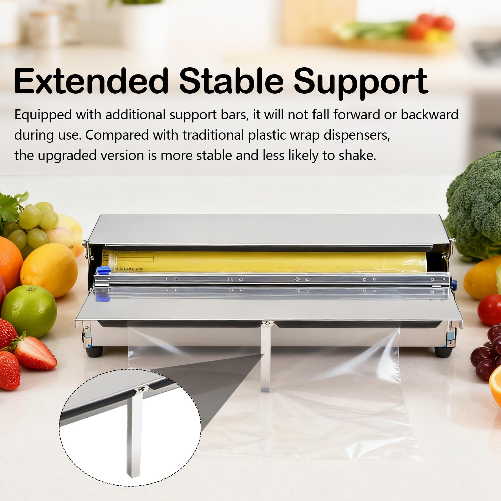Distributeur De Film, 450 Mm Acier Inoxydable Distributeur De Film Alimentaire Distributeur De Film Pliable avec 2 Lames De Rechange pour Aliments Frais dans Les SupermarchéS Machine d'emballage