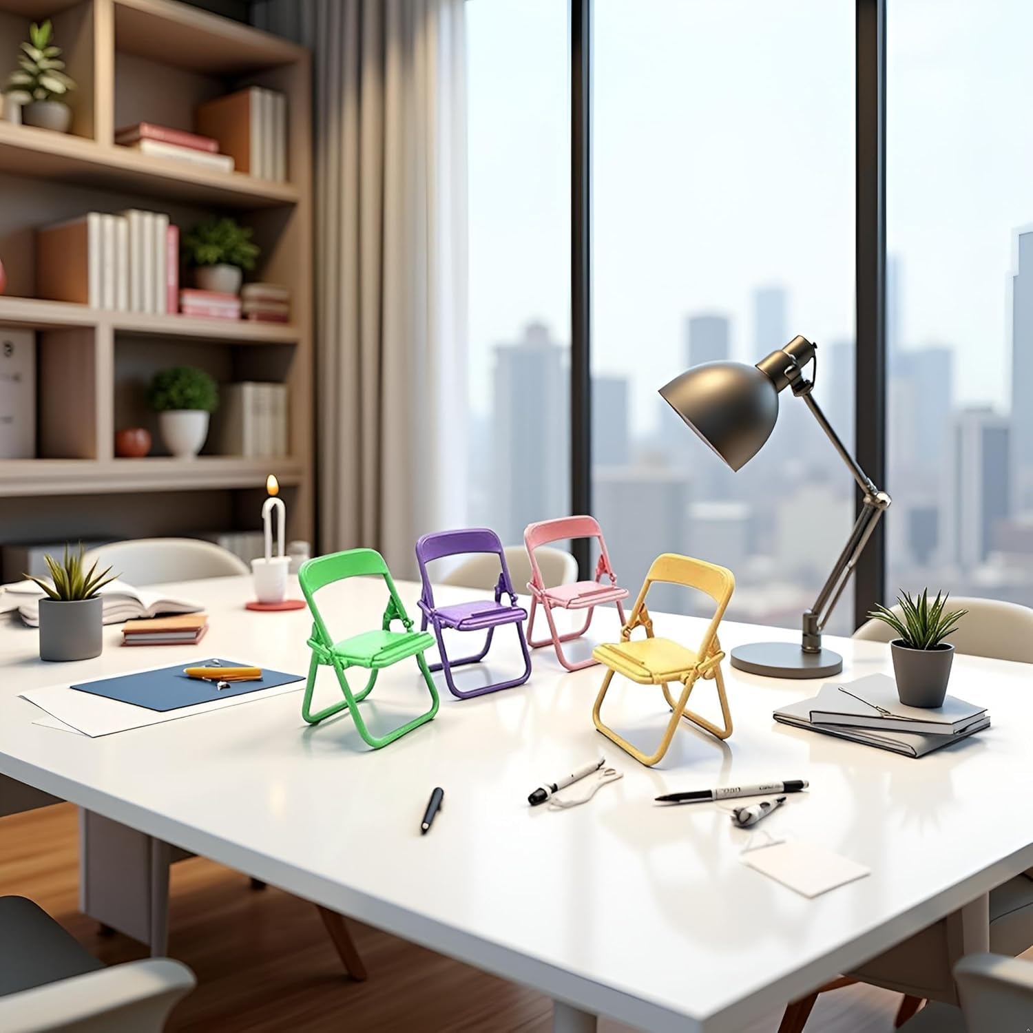 4Pcs Foldable Mini Chairs - Cute Tiny Folding Phone Holders, 1:6 Scale Miniature Furniture, Cell Phone Stands - Image 4