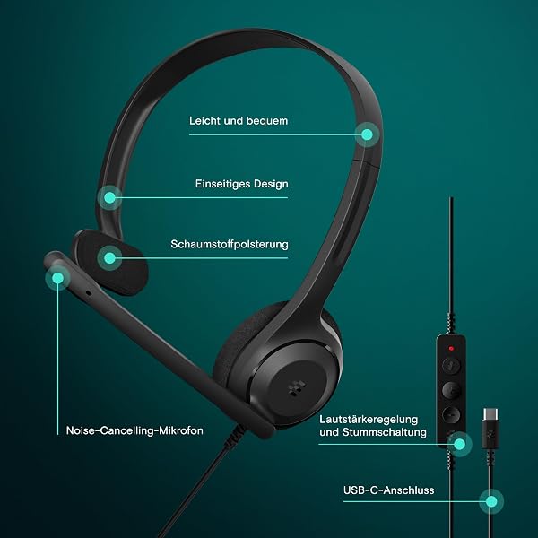 EPOS C1 Business USB C Mono Headset with Microphone, Chrome Certified, Wired Headphones, Noise Cancelling, Improved Audio Qua - 3
