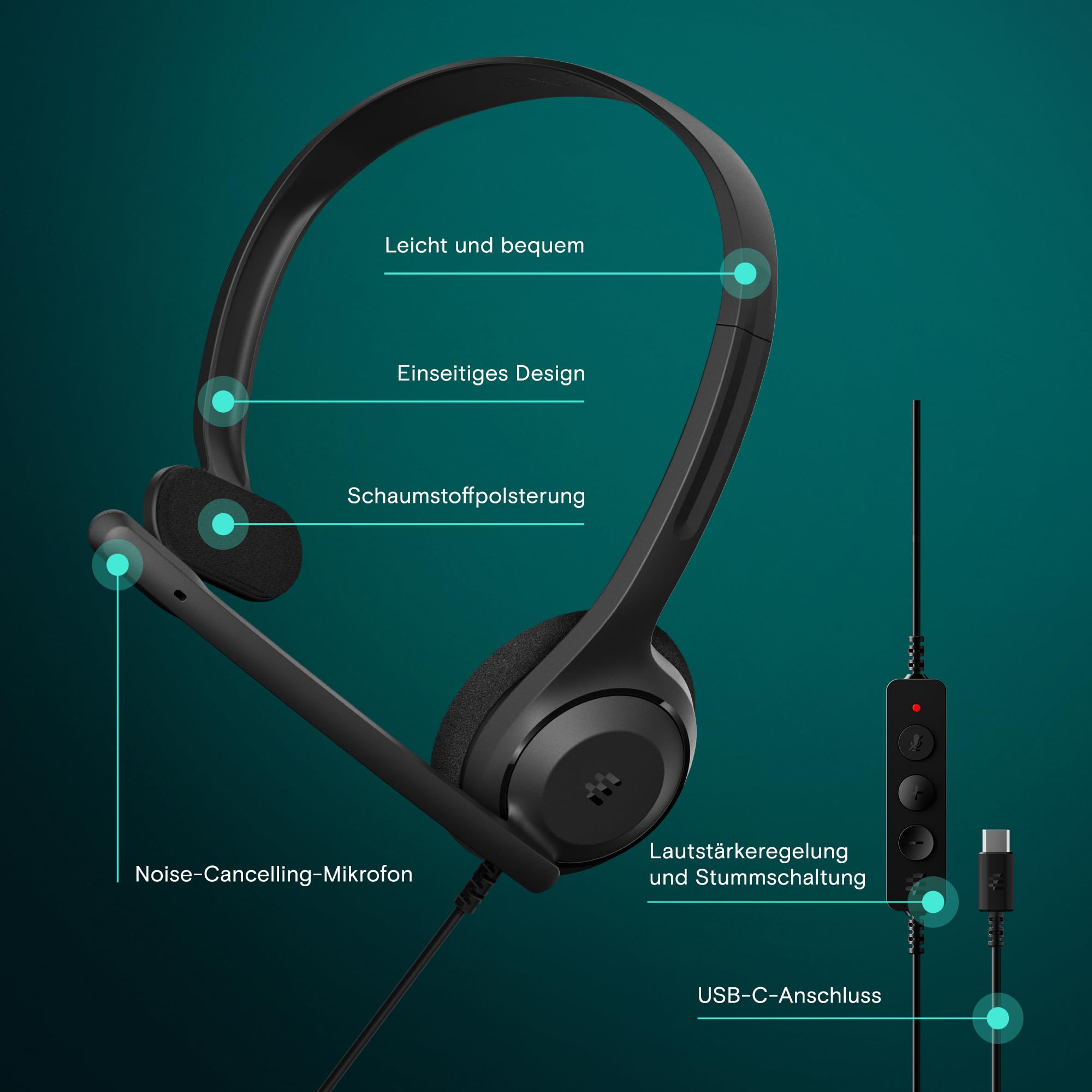 EPOS C1 Business USB C Mono Headset with Microphone, Chrome Certified, Wired Headphones, Noise Cancelling, Improved Audio Qua - 4