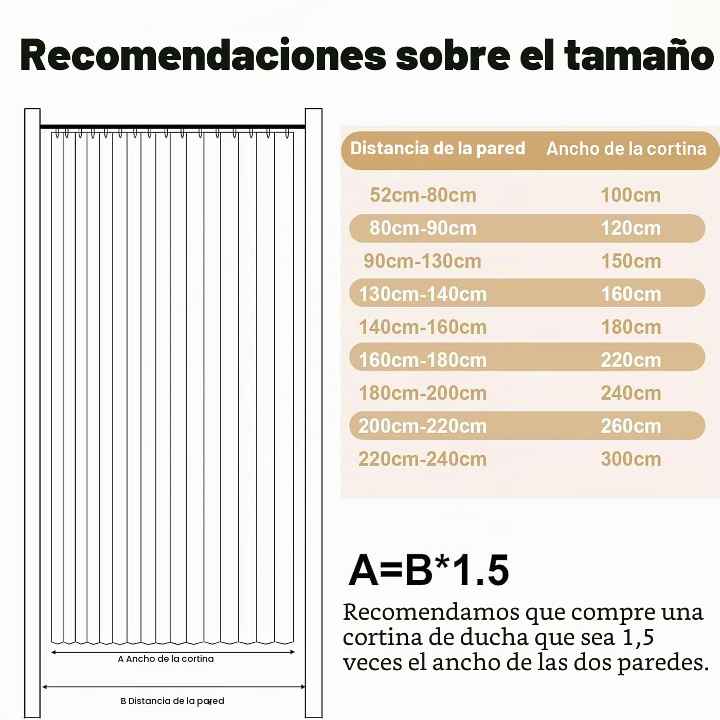 Cortina de Ducha de Tela Plegable Impermeable Personalizada divisores de ambientes, dormitorios y baños.- W180xH200cm-White
