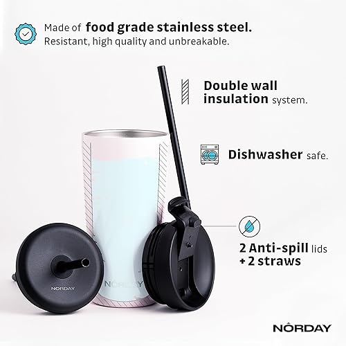 Miniatura 4 de NORDAY Vaso con tapa y popote  Bloom 20oz  Vaso aislado con purpurina rubor  Vaso de acero inoxidable  Taza de café de doble pared  Mantiene la