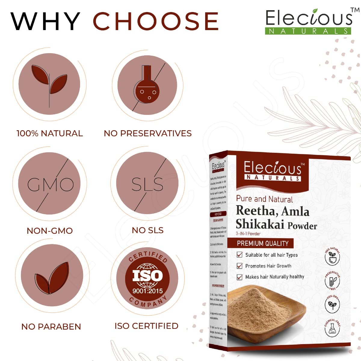Saheb Elecious Premium Amla, Reetha, Shikakai Powder Combo Pack for Healthy Hair