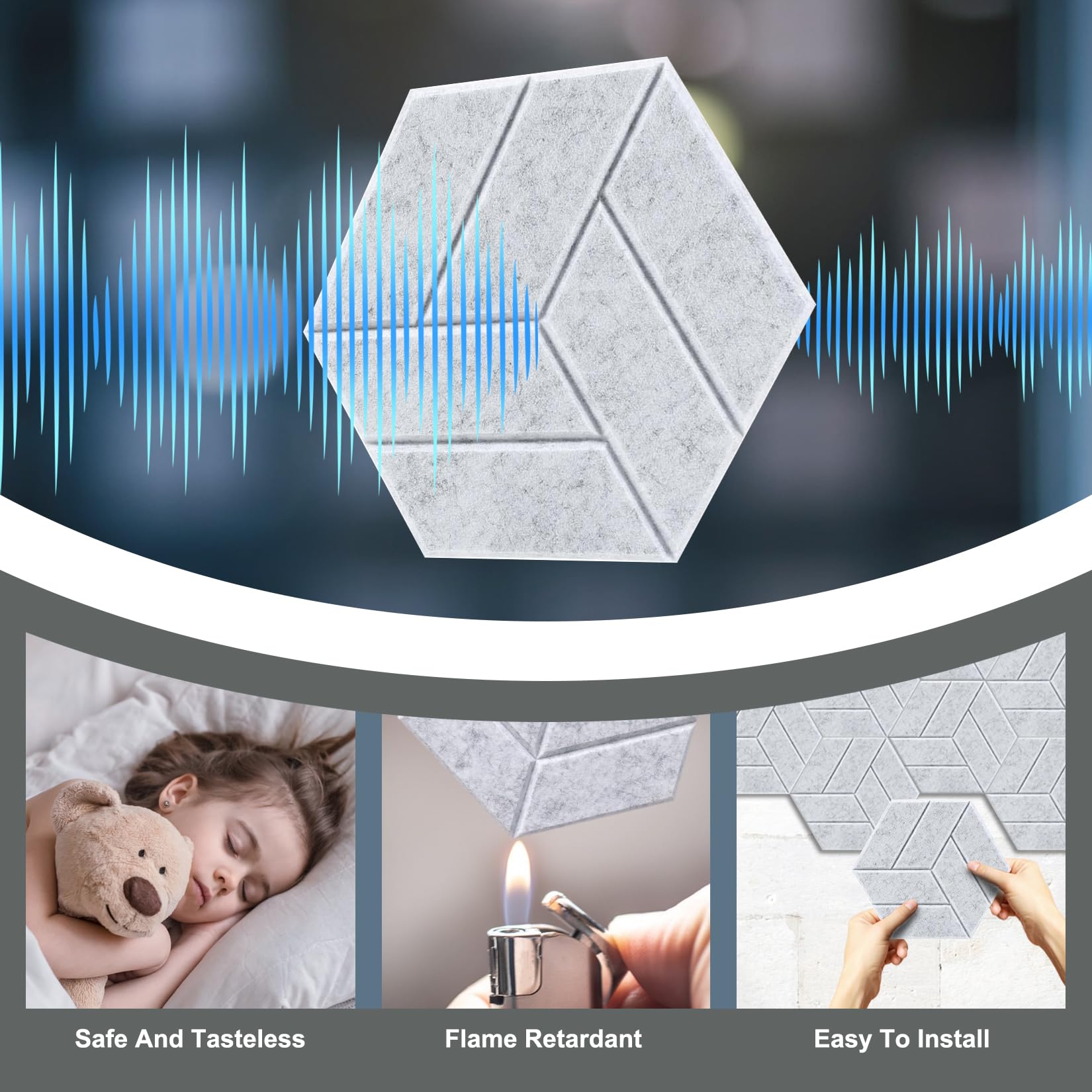 12 piezas paneles acusticos decorativos Paneles Acústicos Hexagonales espuma acustica insonorizacion Panel pared absorbente sonido para estudio de sonido oficina sala de juegos (30x26x0.9cm)