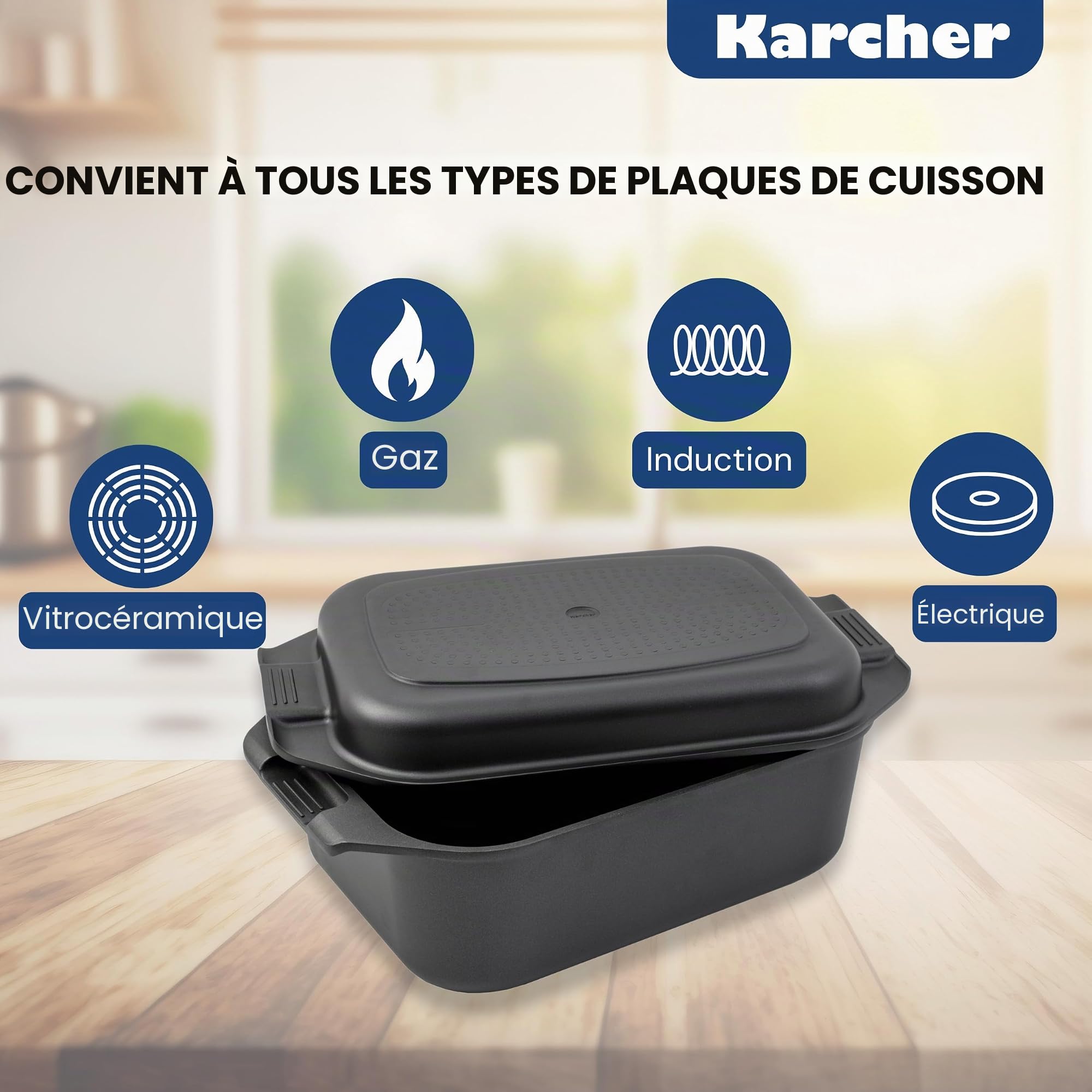 Karcher Sauteuse Induction en Fonte d’Aluminium 2en1 avec Couvercle/Plat de Cuisine, 8,7 litres, 41,5 x 25,5 cm