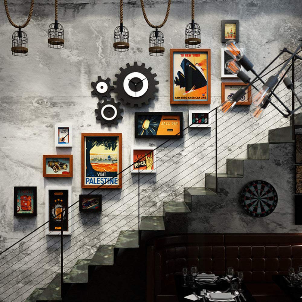 Cadre photo escalier en forme d'engrenage créatif Heibaihu au design rétro raffiné