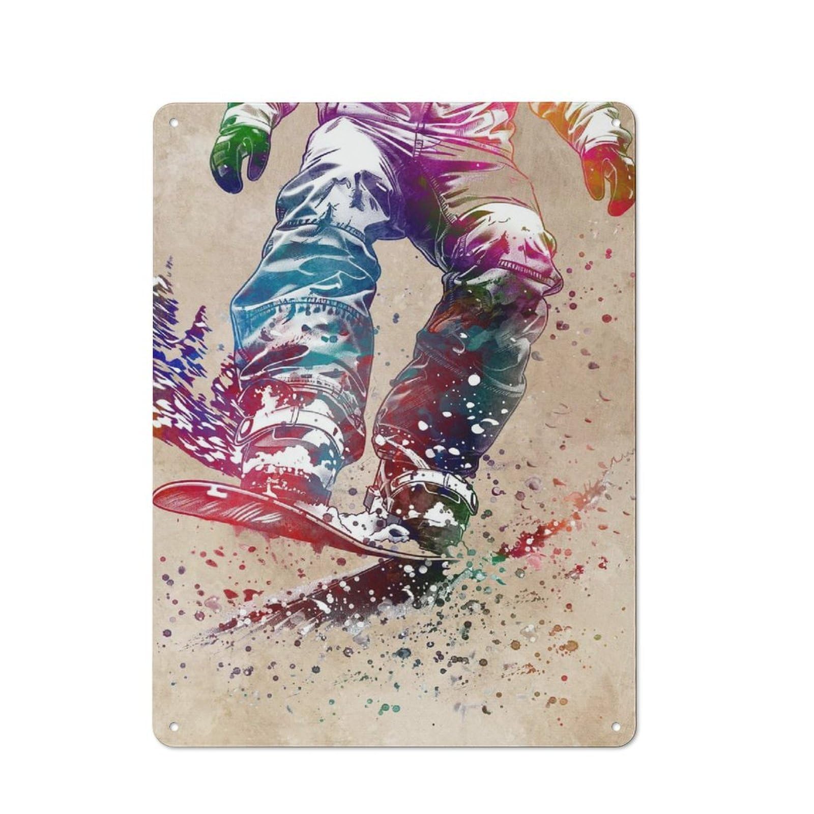 Modern Vintage Snowboarder Watercolor Art Office Metal Sign 40x30cm, Creative Space Decor for Hobby Room, Office, Lounge Or Living Room