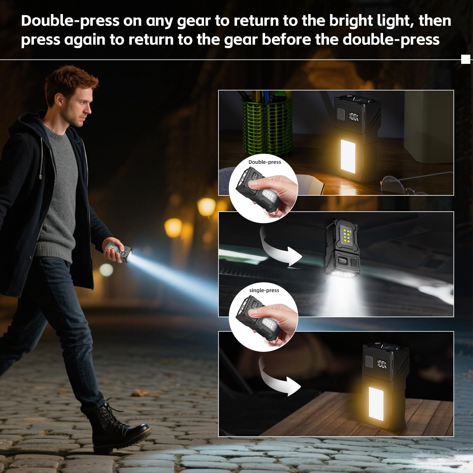 Confezione da 10 torce con clip a clip, ad alta luminosità, con base magnetica, ricarica USB-C, emergenza, attività all'aperto, campeggio, cane da passeggio