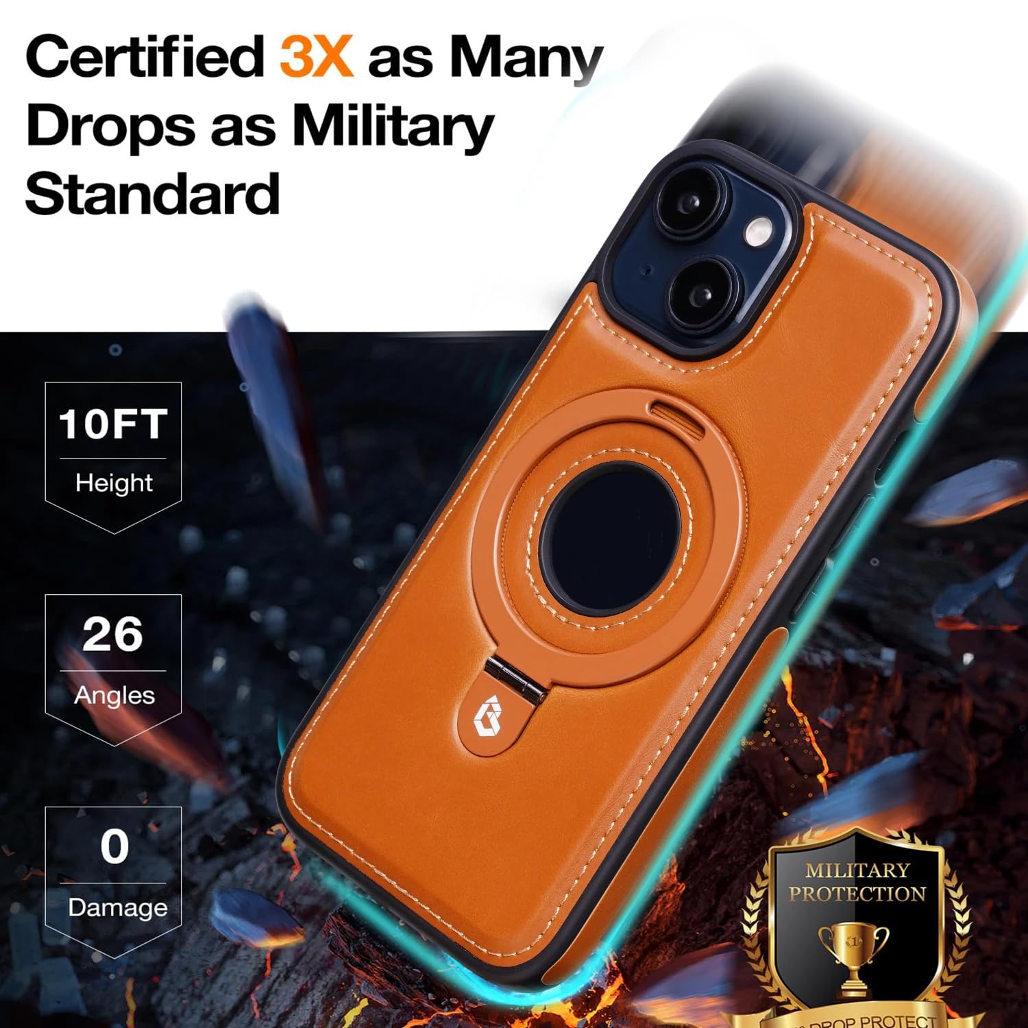 Für iPhone 15 Plus PU-Leder Magnetringständer-Telefonhülle Magnetische kabellose Ladehülle (Für iPhone 15 Plus/Schwarz)