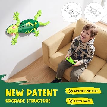 Envyvip RC Wall Climbing Gecko with Stickers, Rechargeable Remote Control Robot Kids Toys, Wall Crawler Cool STEM Toys Birthday Gifts for Boys & Girls Ages 4 and Up, Low Noise, 65ft Remote Range