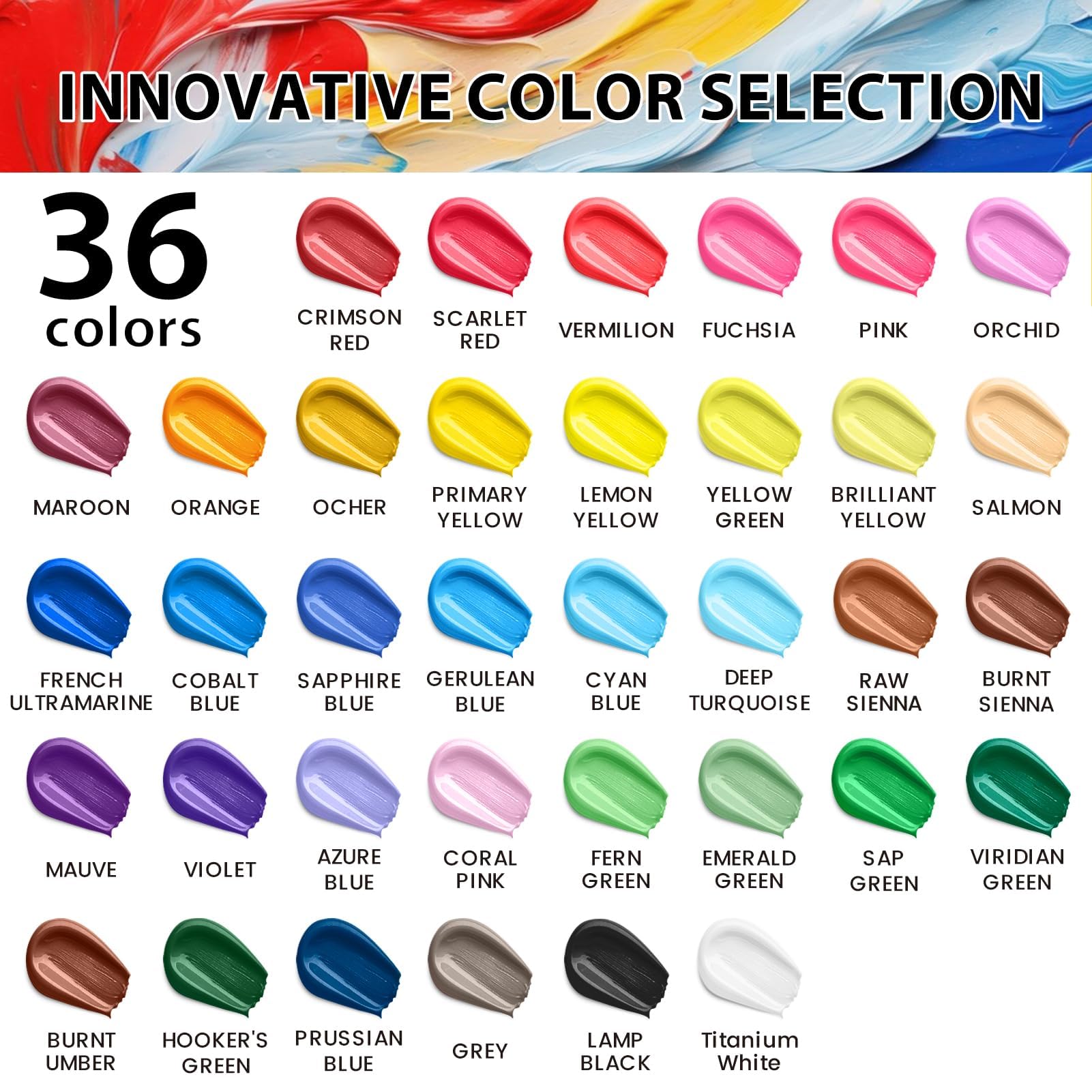 Juego de pintura acrílica con 12 pinceles, 36 colores, pinturas para manualidades, regalos para artistas, niños, principiantes y pintores