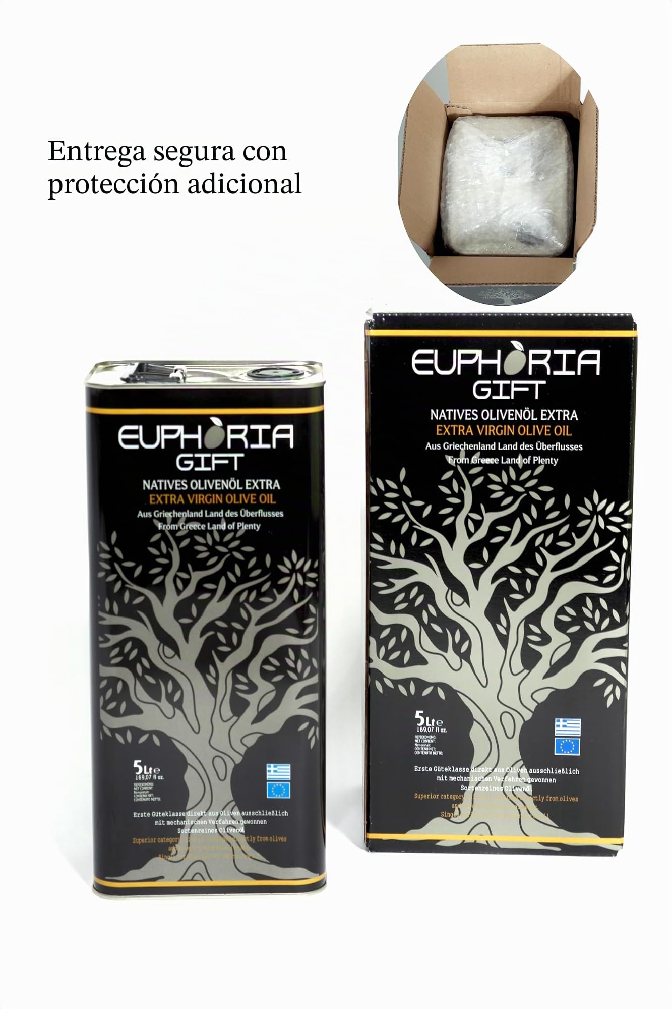 Euphoria Gift - Aceite de oliva Extras virgen de Grecia | Prensado en frío | Cosecha 2025-2026|Primer grado | Aceitunas recogidas a mano | Bidón de 5 litros