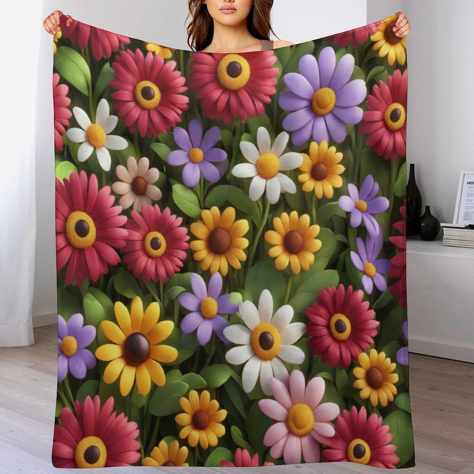 Couverture polaire fleurs 130x180cm en flanelle douce pour lit et canapé