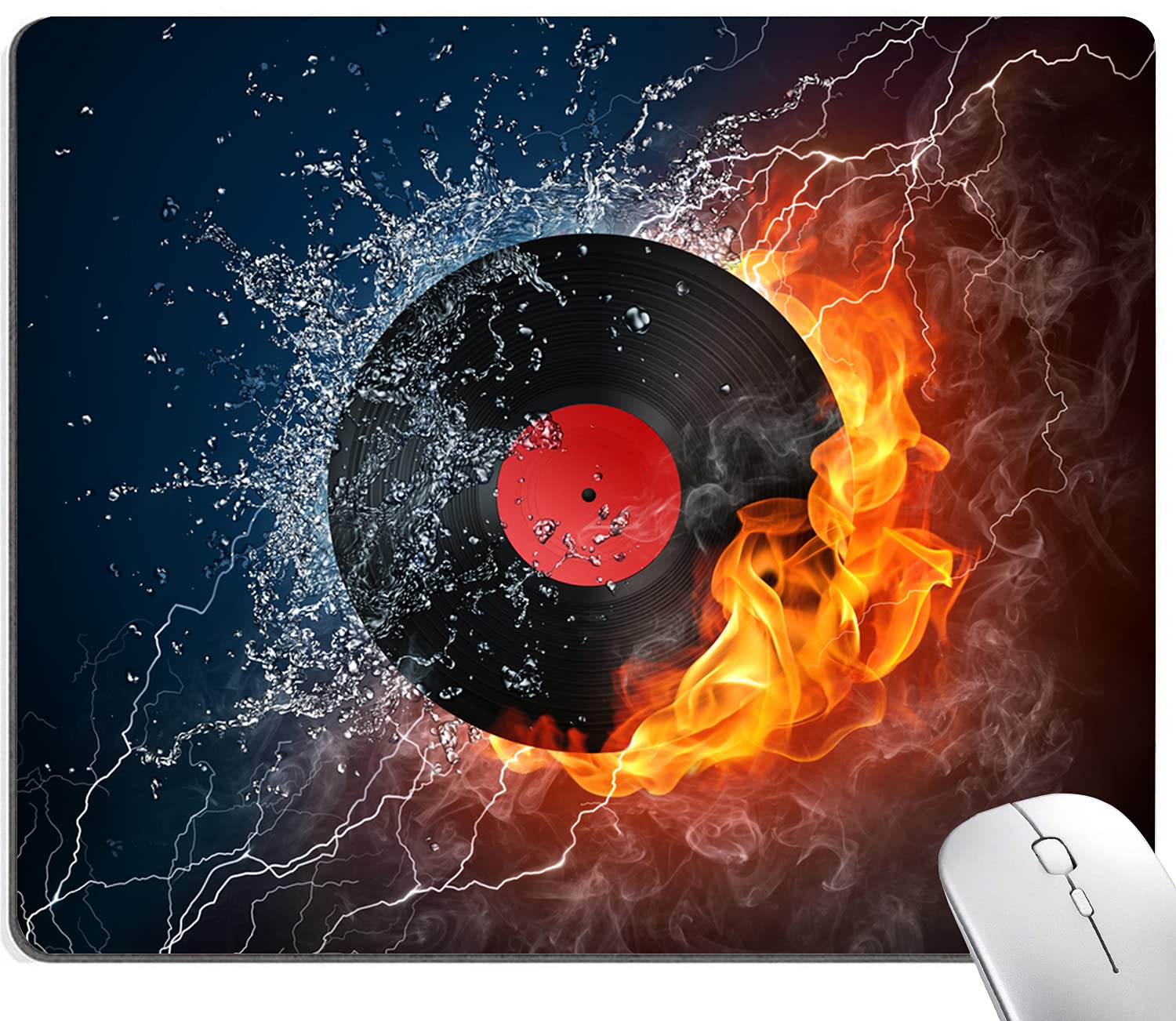 Phonograph Record in Fire and Water Mouse Pad, Cool Mouse Mat, Square Waterproof Mouse Pad Non-Slip Rubber Base MousePads for Office Laptop Travel, 9.5"x7.9"x0.12" Inch